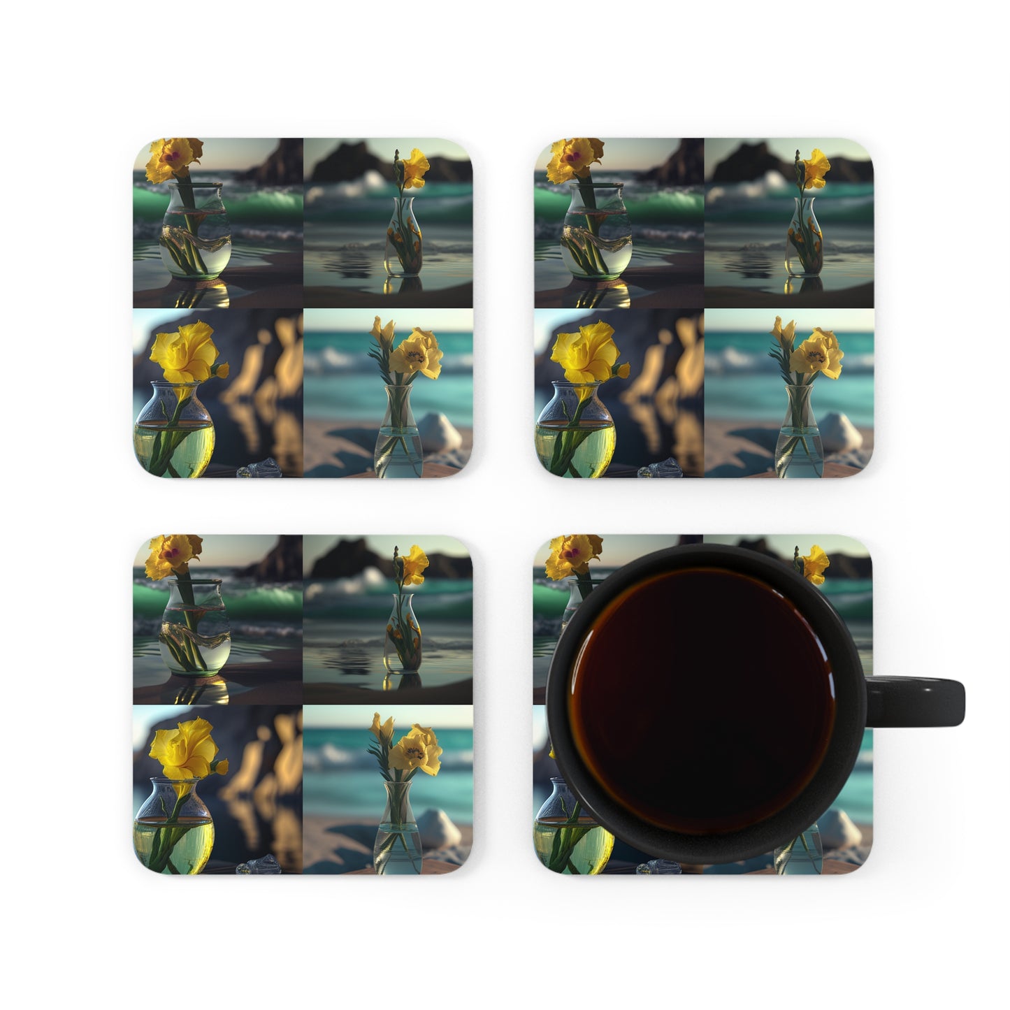 Corkwood Coaster Set Yellow Gladiolus glass 5