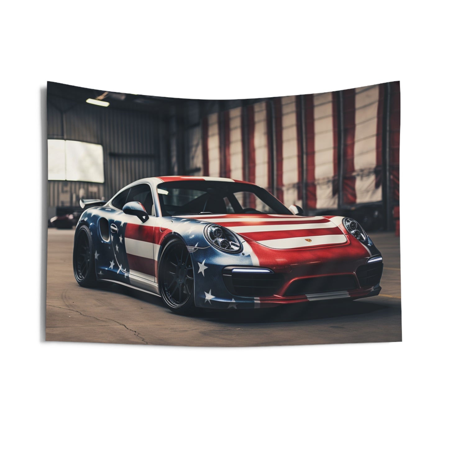 Indoor Wall Tapestries American Flag Porsche 2