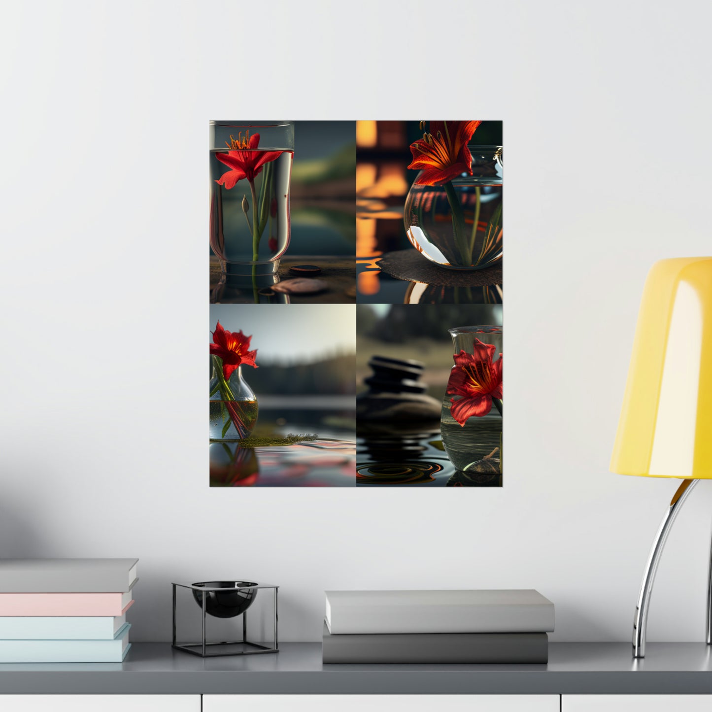 Premium Matte Vertical Posters Red Lily in a Glass vase 5