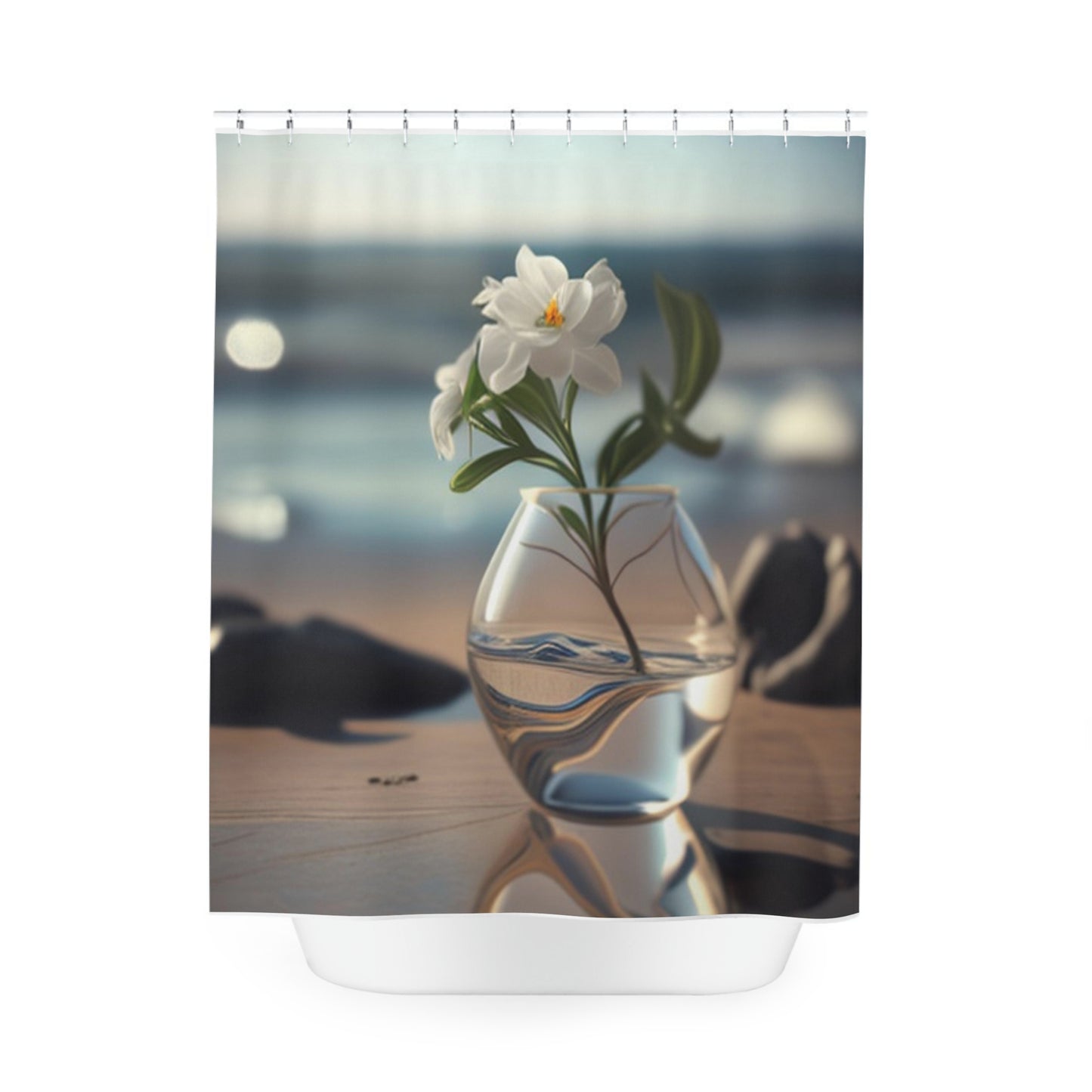 Polyester Shower Curtain Jasmine glass vase 3