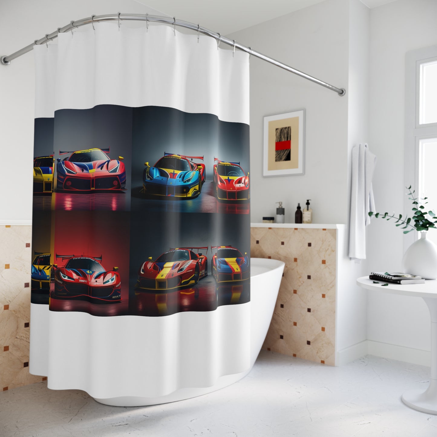 Polyester Shower Curtain Ferrari Red Blue 5
