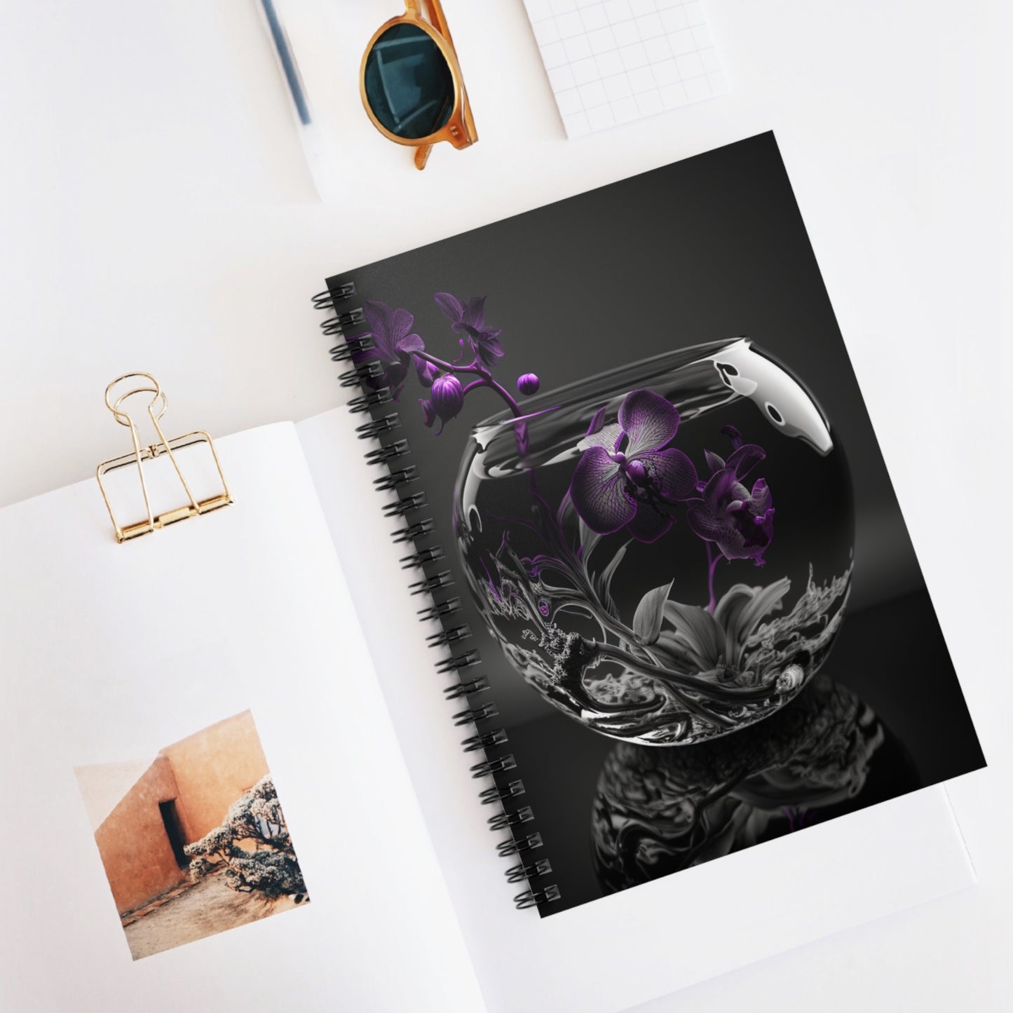 Spiral Notebook - Ruled Line Purple Orchid Glass vase 3