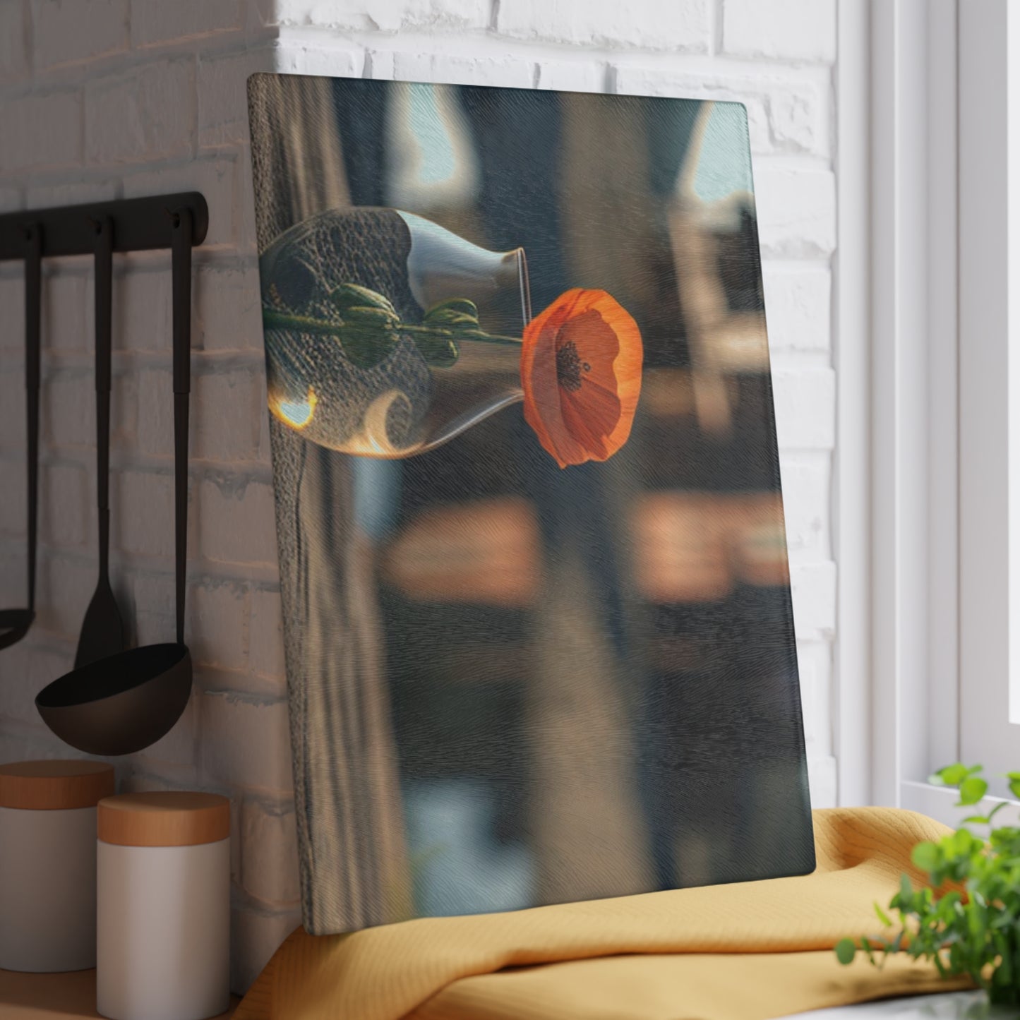 Glass Cutting Board Orange Poppy in a Vase 4