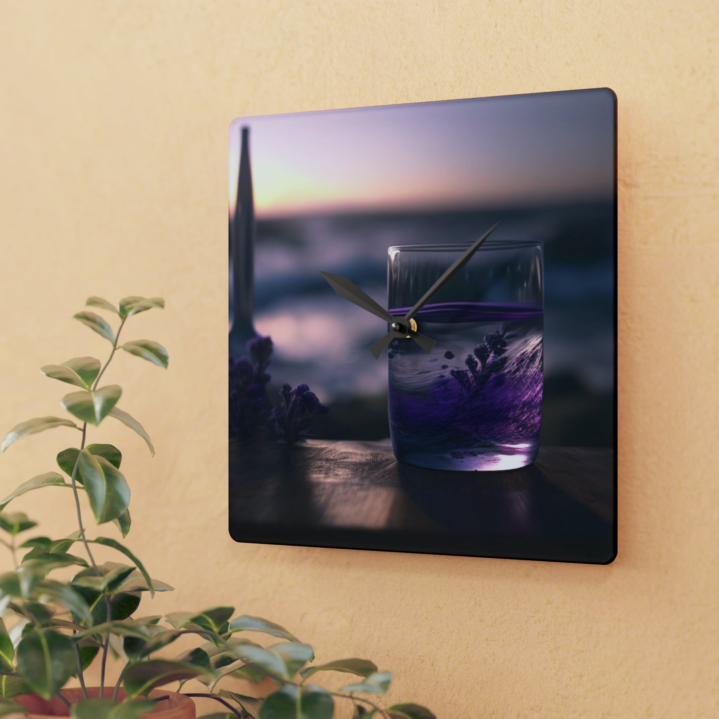 Acrylic Wall Clock Lavender in a vase 4