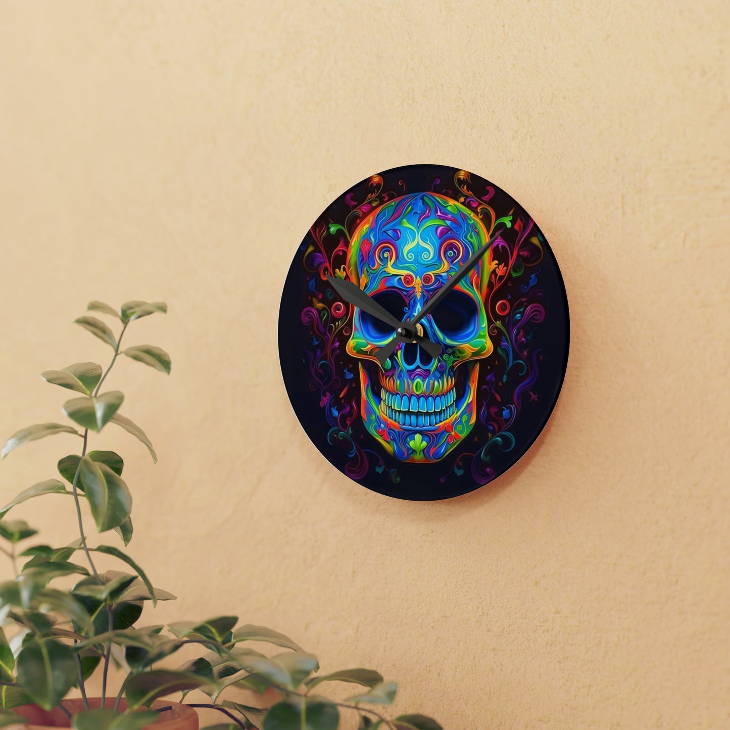 Acrylic Wall Clock Macro Skull Color 4