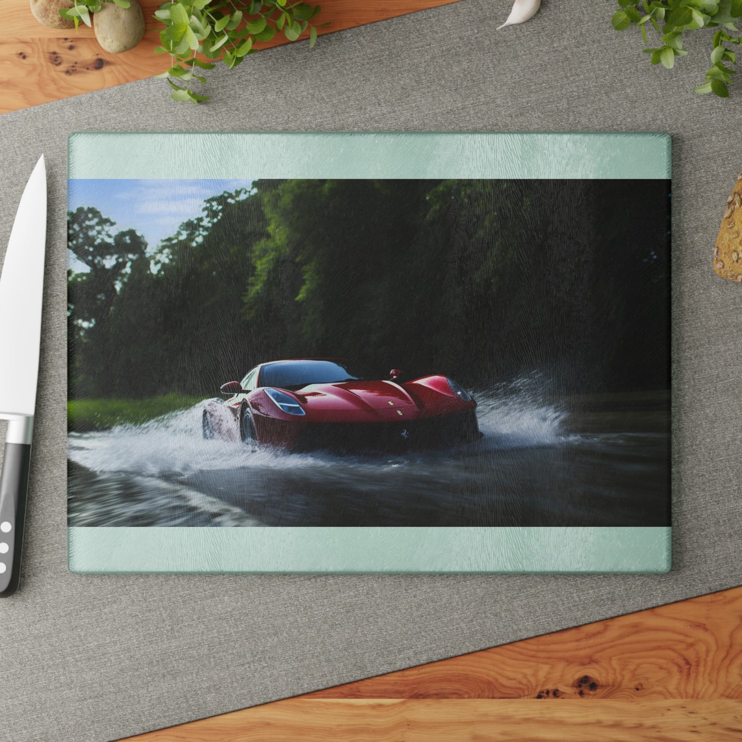 Glass Cutting Board Water Ferrari Splash 1