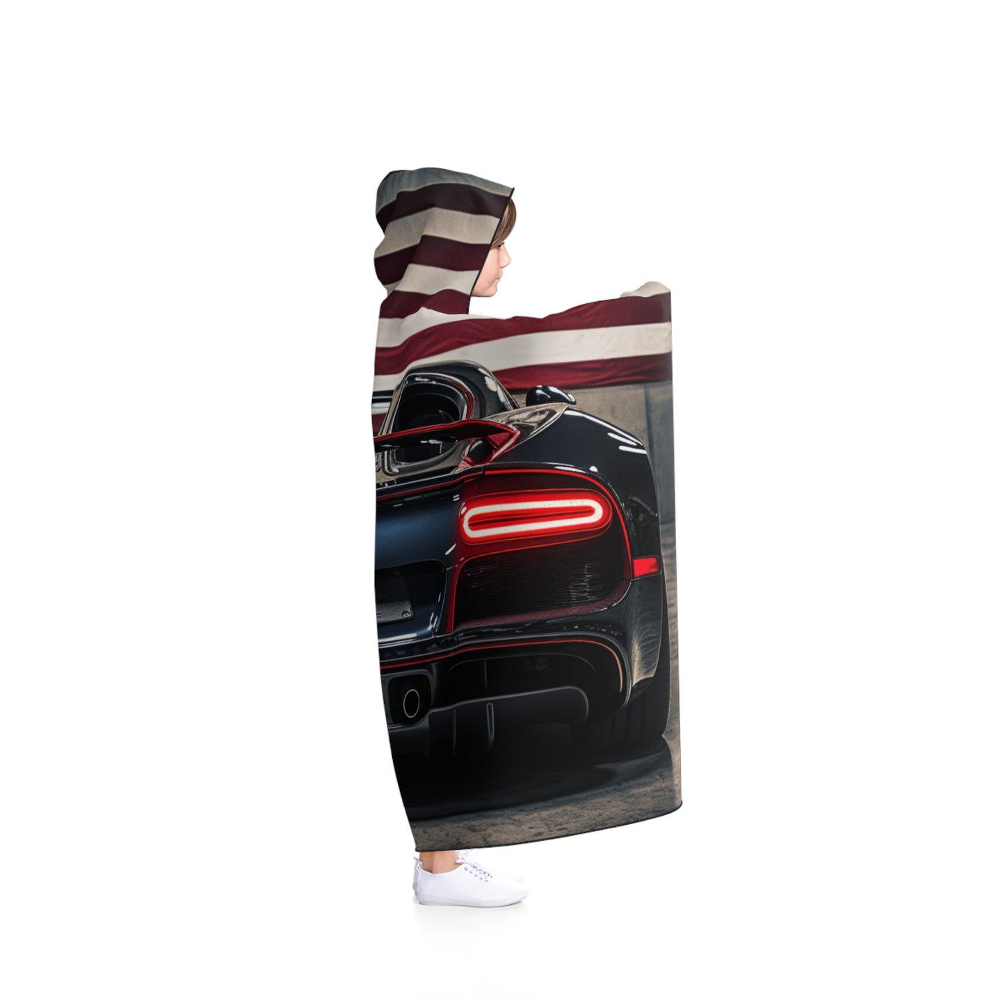 Hooded Blanket American Flag Background Bugatti 4