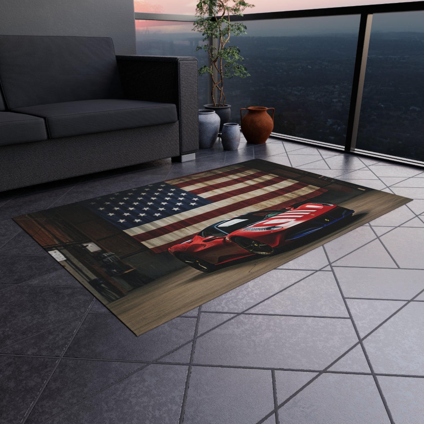 Outdoor Rug  American Flag Farrari 4