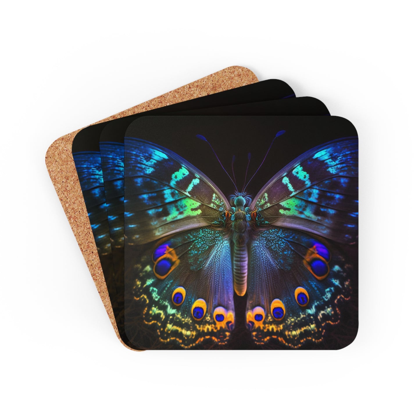 Corkwood Coaster Set Neon Hue Butterfly 3