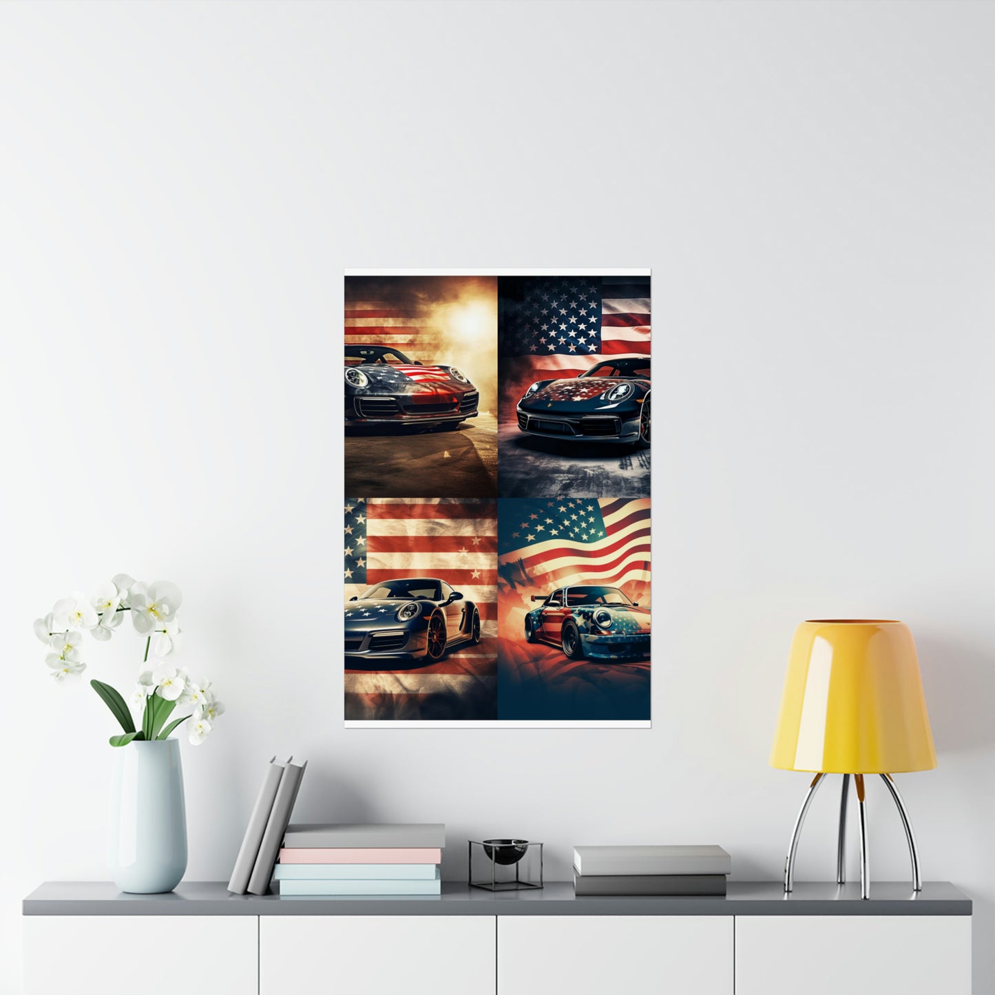 Premium Matte Vertical Posters Abstract American Flag Background Porsche 5