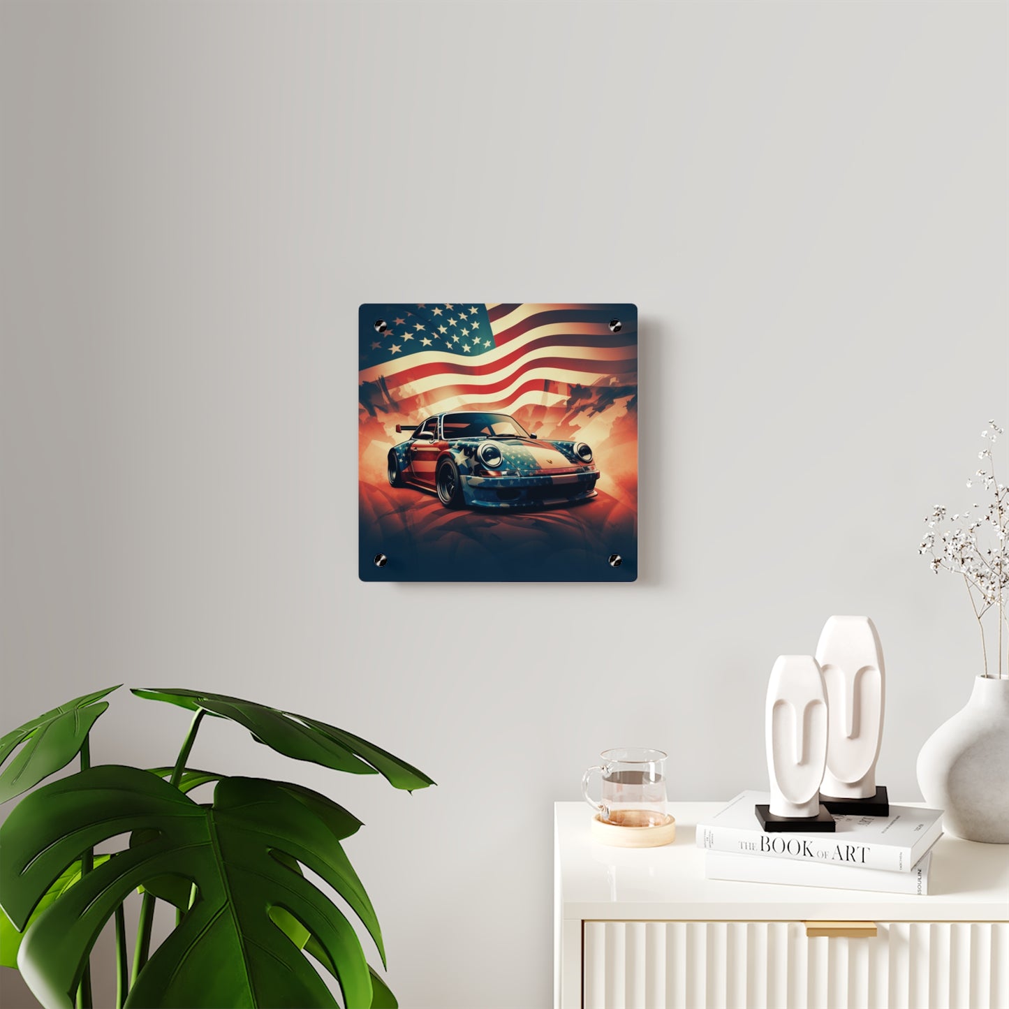 Acrylic Wall Art Panels Abstract American Flag Background Porsche 4