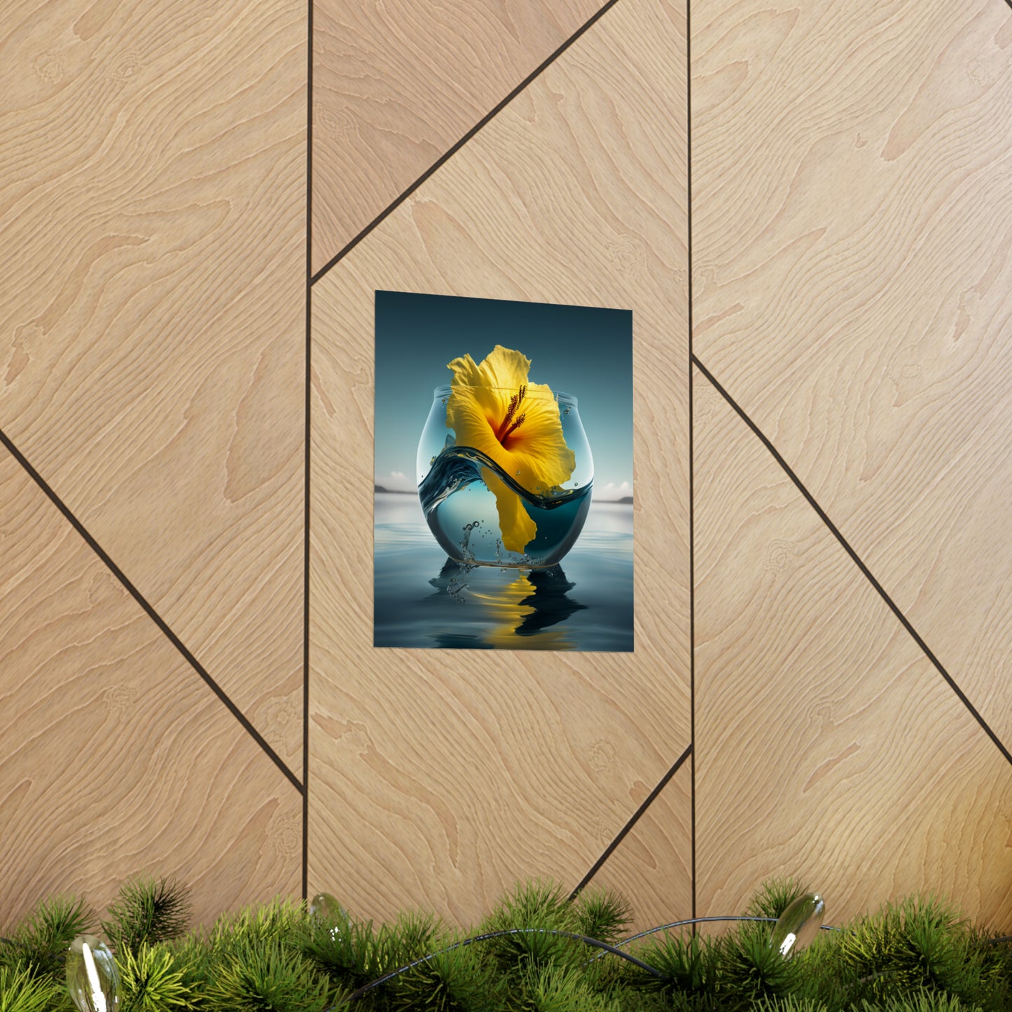 Premium Matte Vertical Posters Yellow Hibiscus glass 4