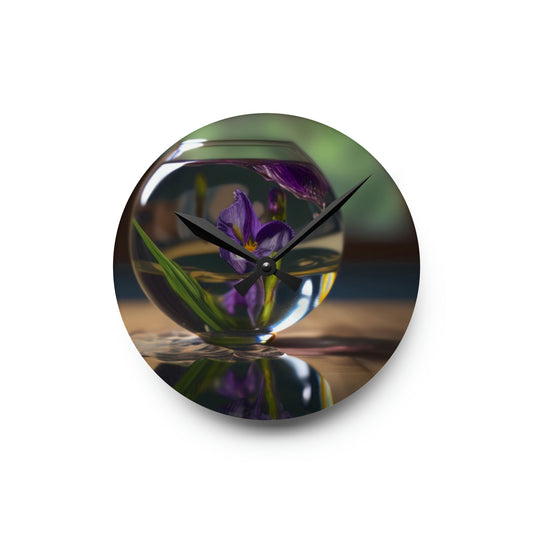 Acrylic Wall Clock Purple Iris in a vase 1