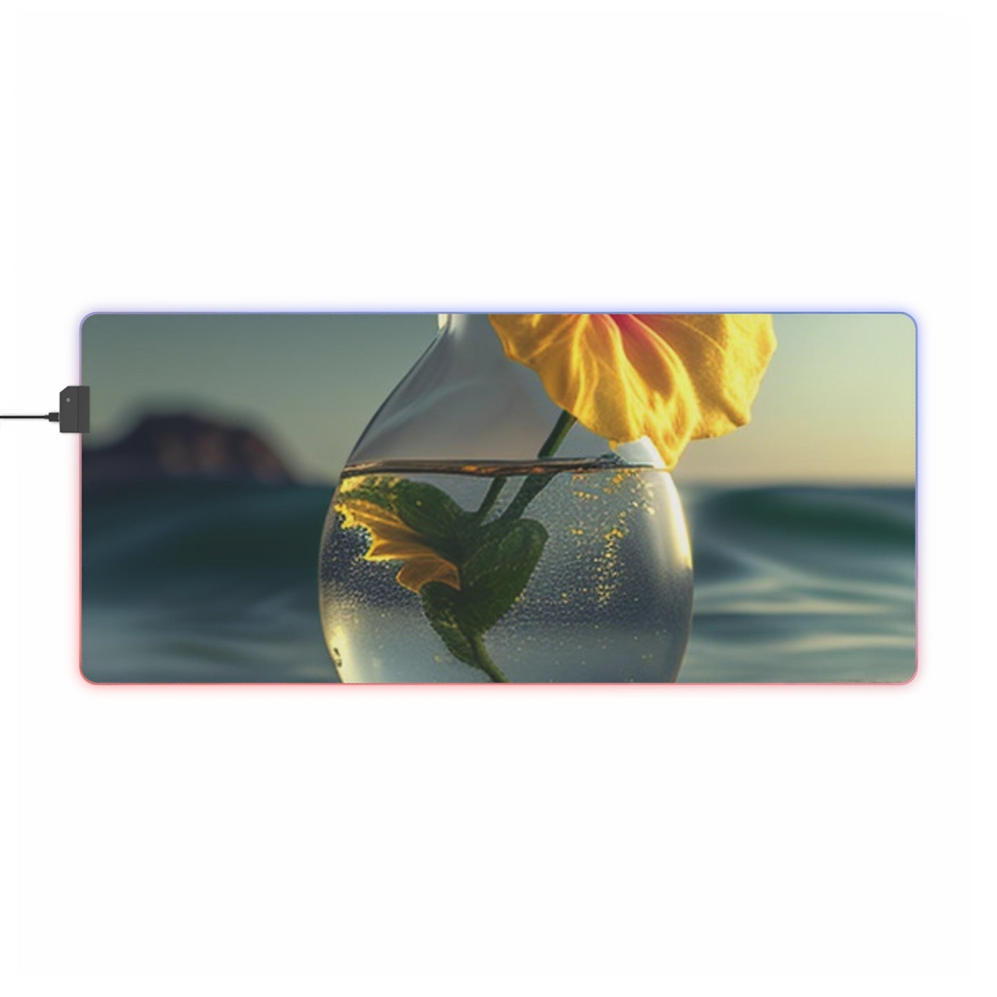 LED Gaming Mouse Pad Yellow Hibiscus glass 2