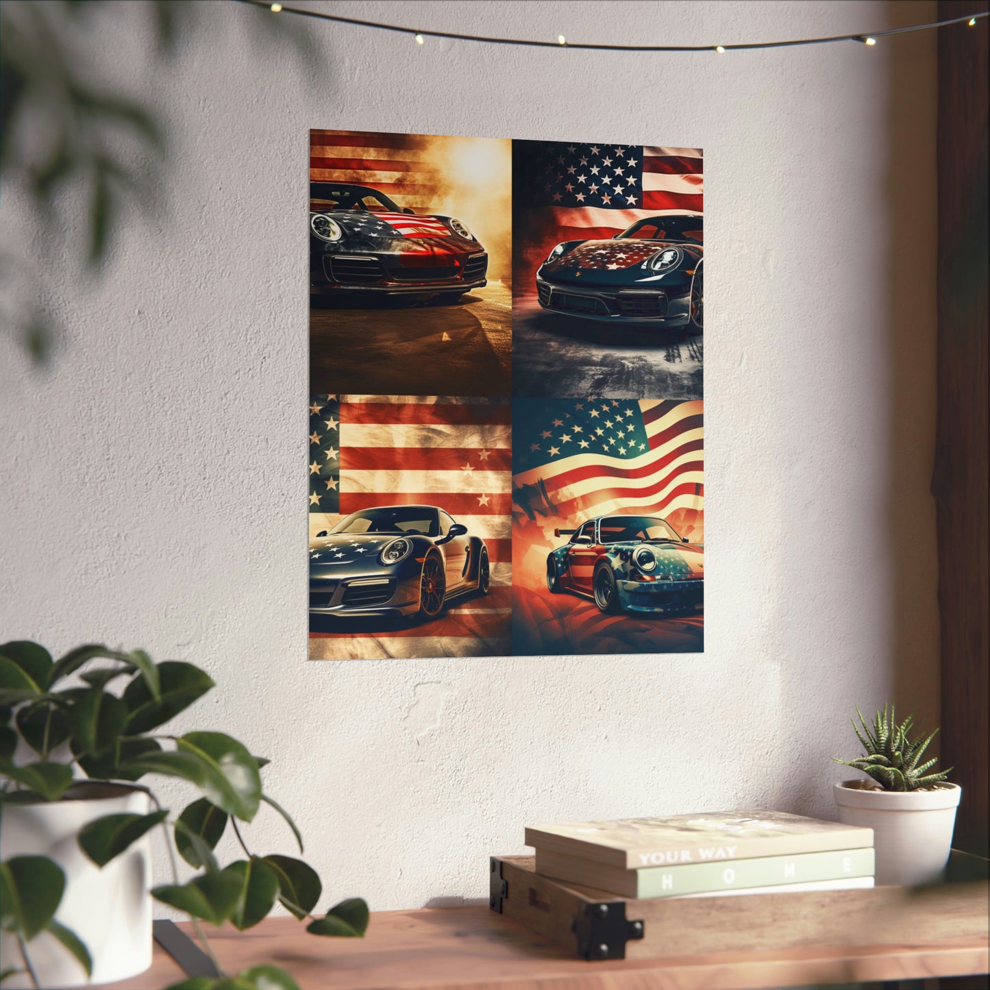 Premium Matte Vertical Posters Abstract American Flag Background Porsche 5