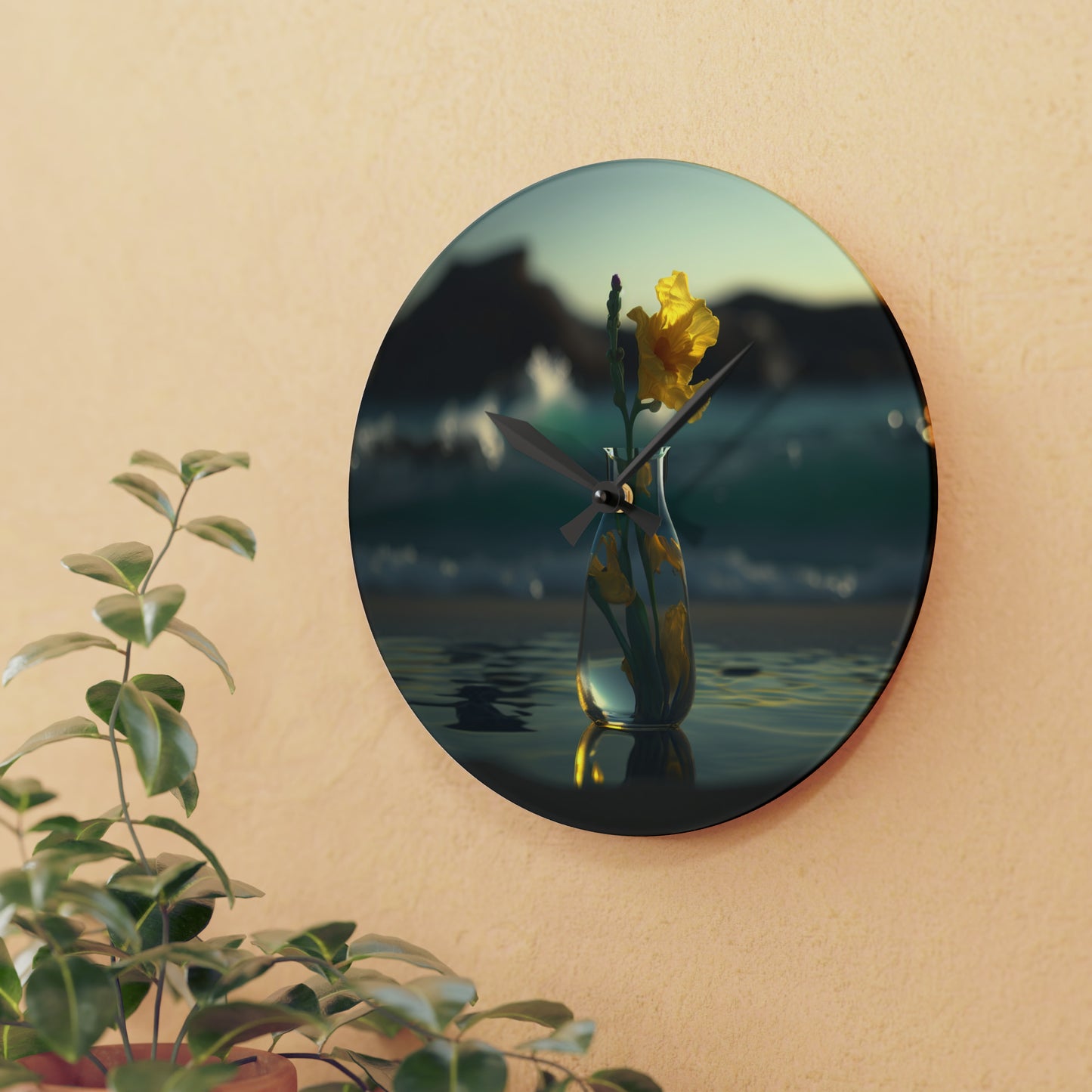 Acrylic Wall Clock Yellow Gladiolus glass 2