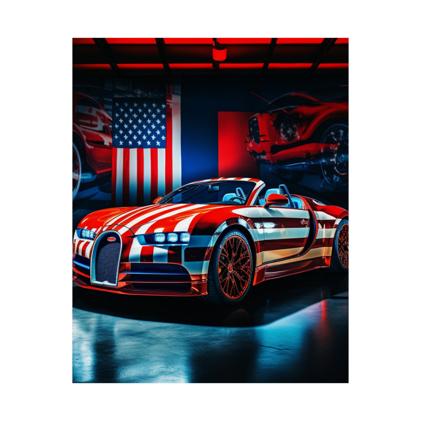 Premium Matte Vertical Posters Macro Bugatti American Flag 2