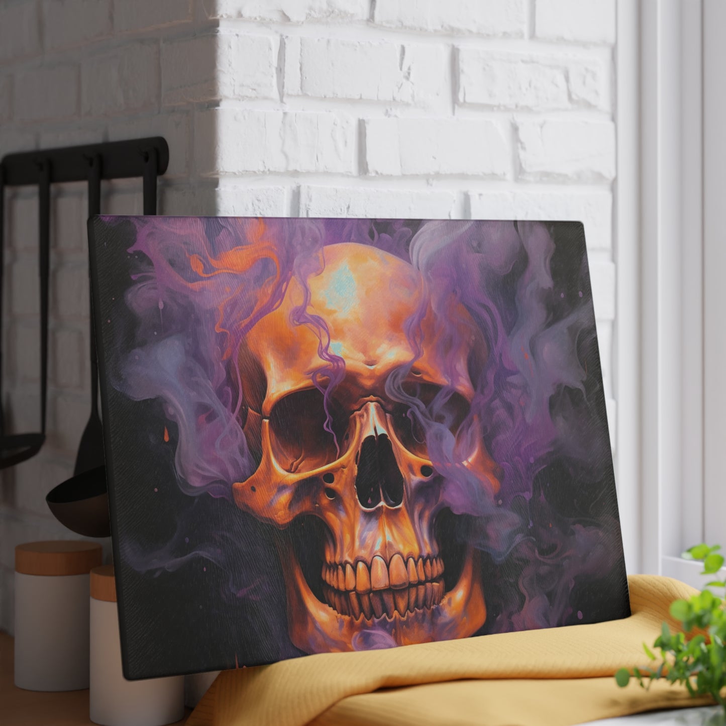 Glass Cutting Board Skull Flames 4