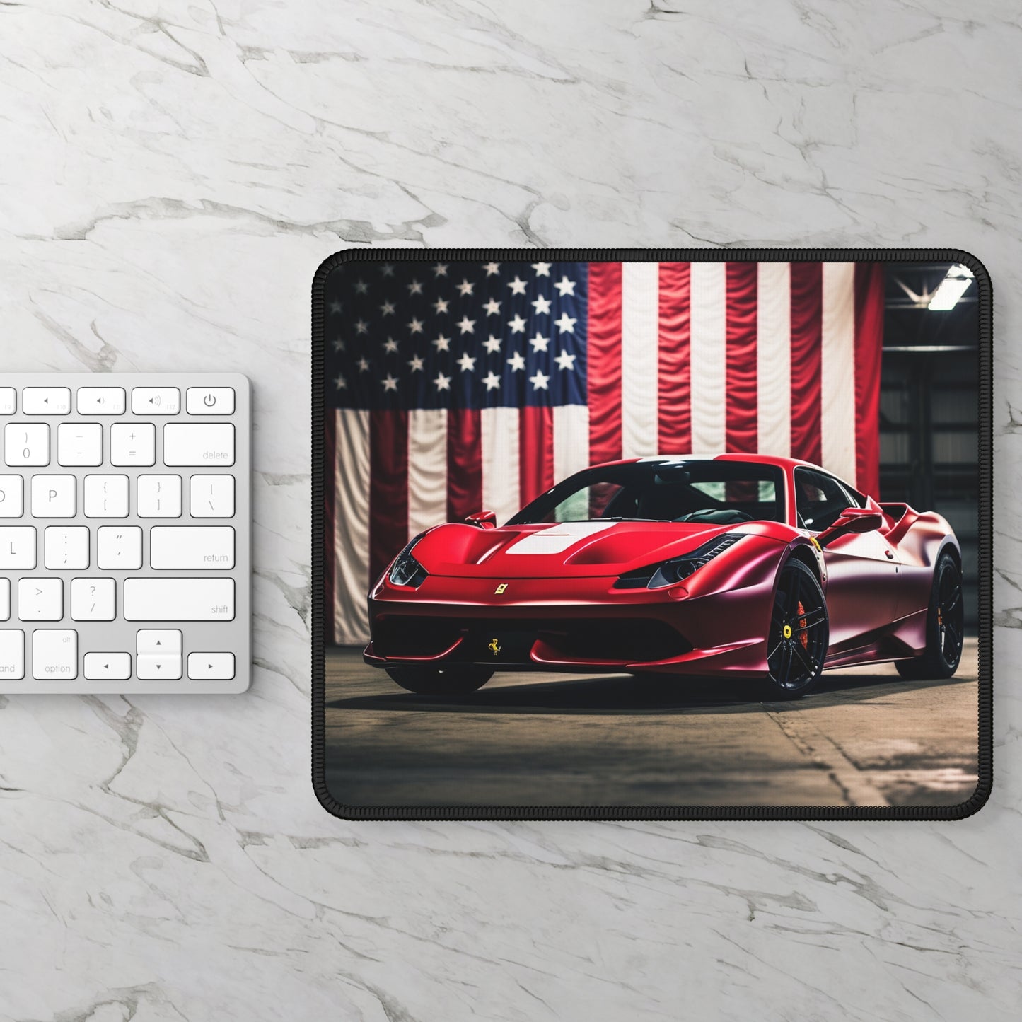 Gaming Mouse Pad  American Flag Background Ferrari 3