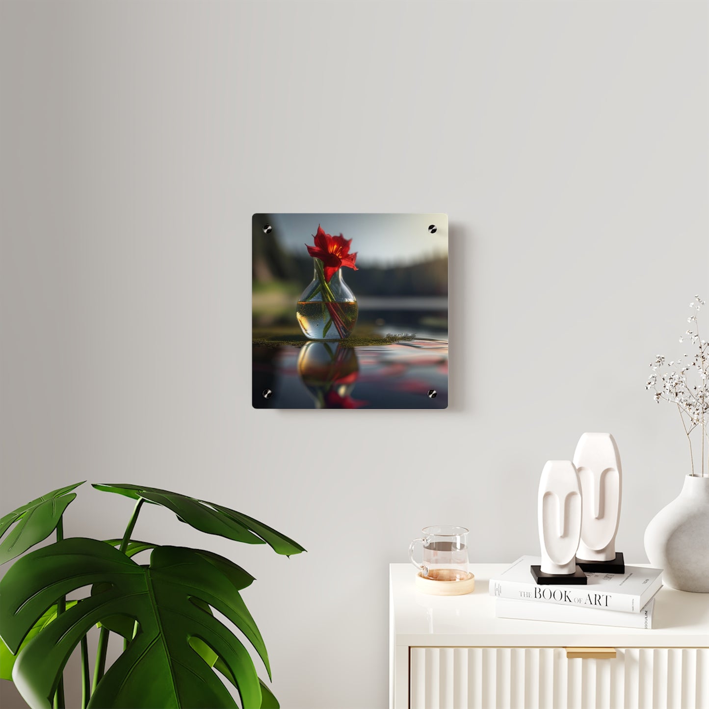 Acrylic Wall Art Panels Red Lily in a Glass vase 3