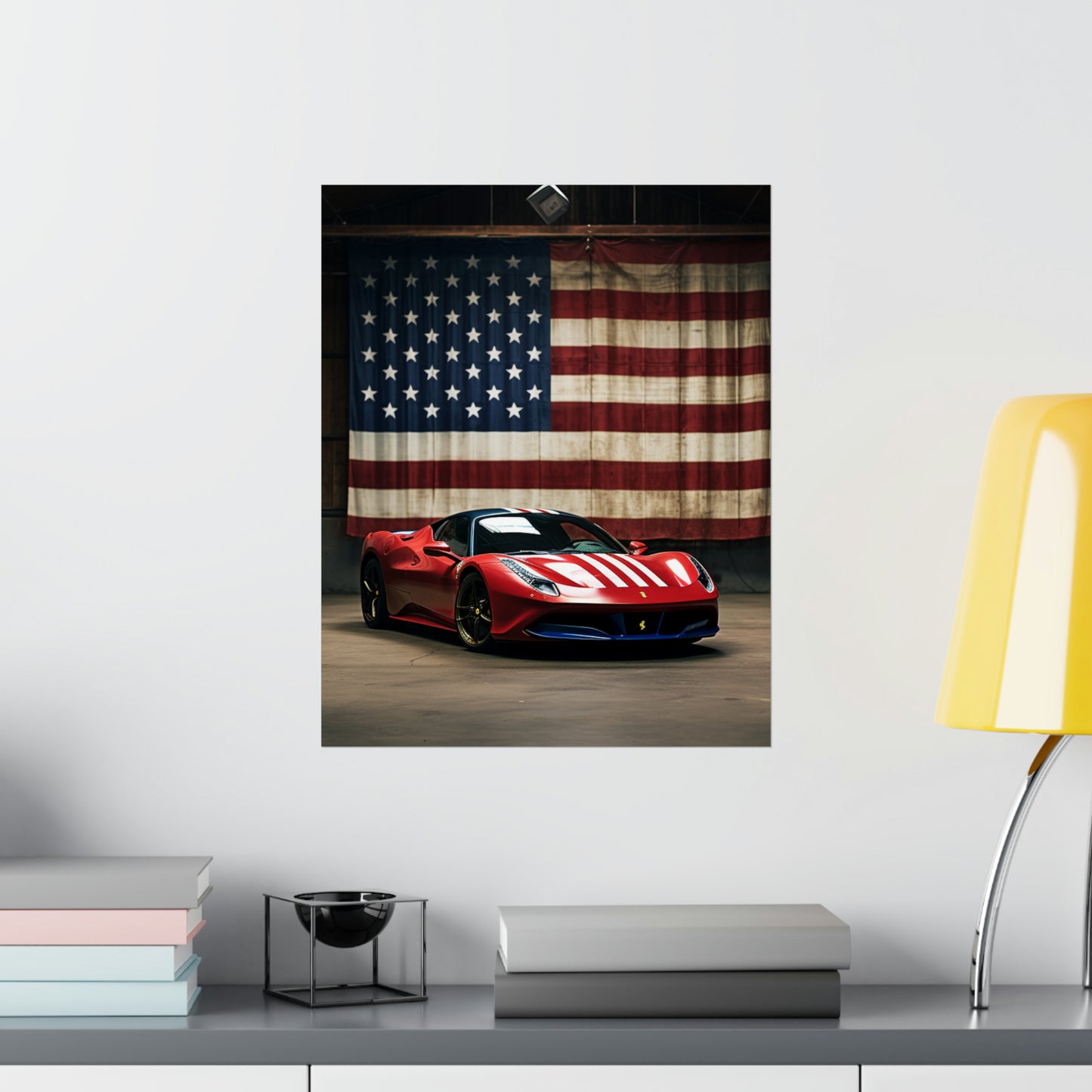 Premium Matte Vertical Posters American Flag Farrari 4