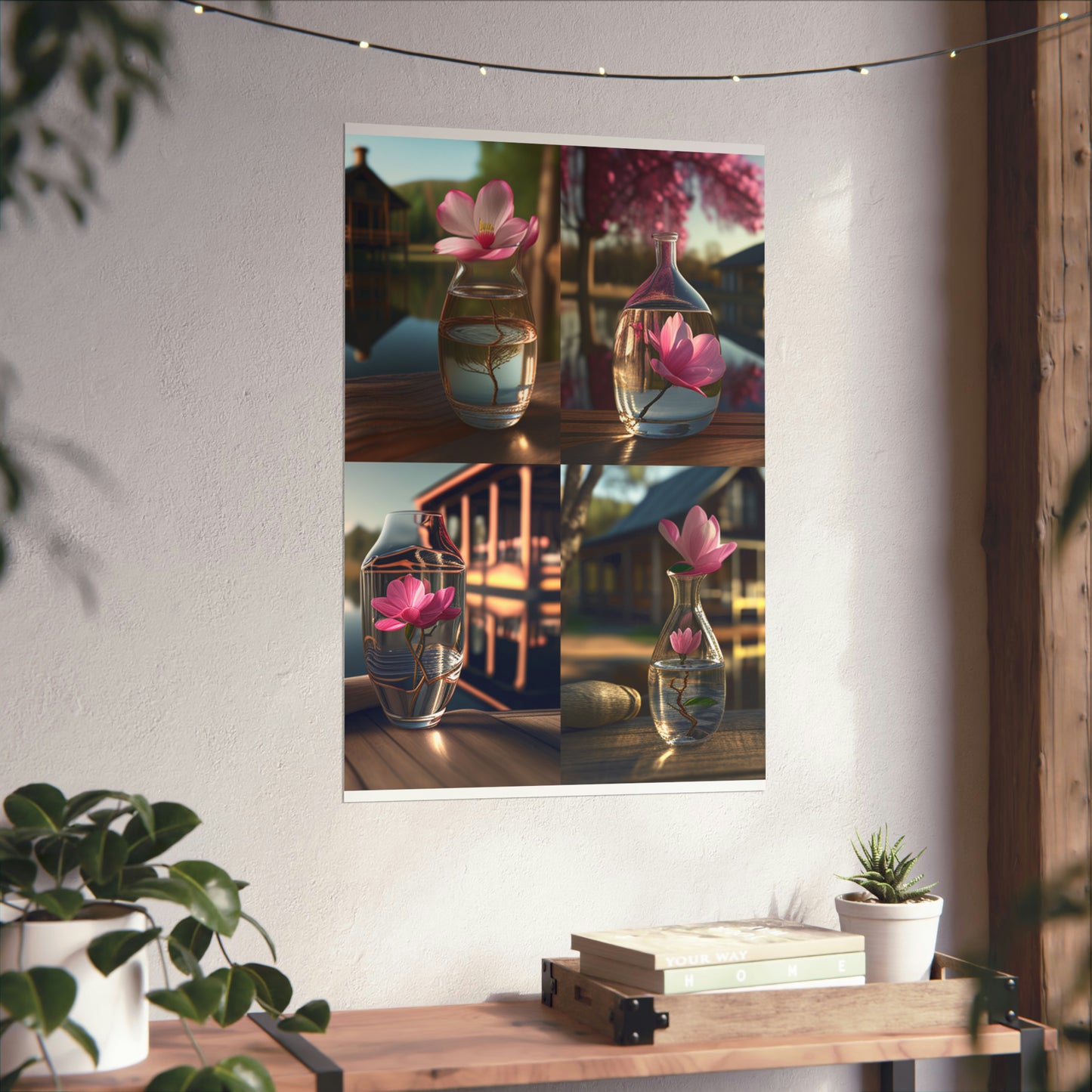 Premium Matte Vertical Posters Magnolia in a Glass vase 5