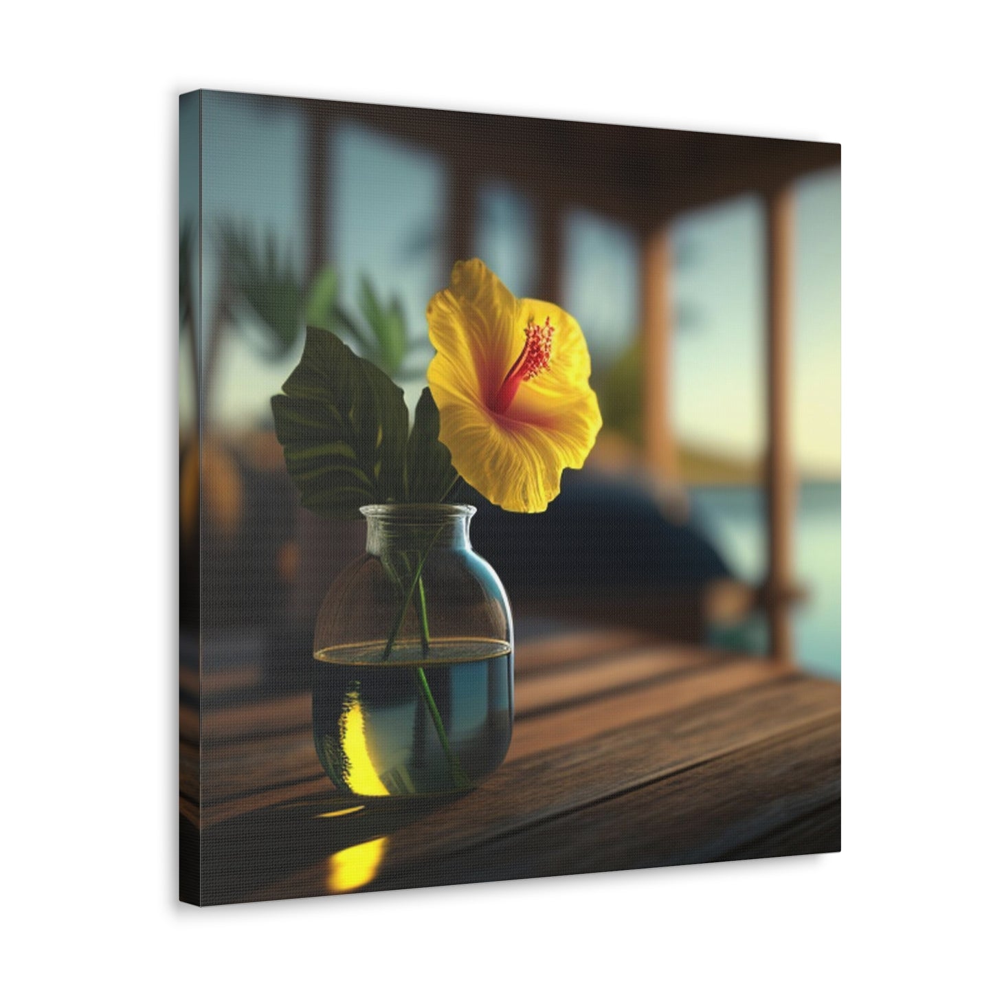Canvas Gallery Wraps Yellow Hibiscus Wood 2