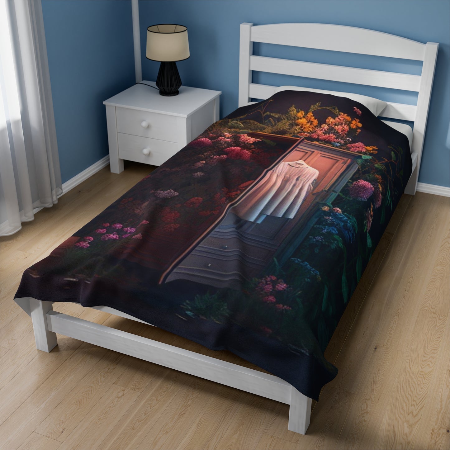 Velveteen Plush Blanket A Wardrobe Surrounded by Flowers 3