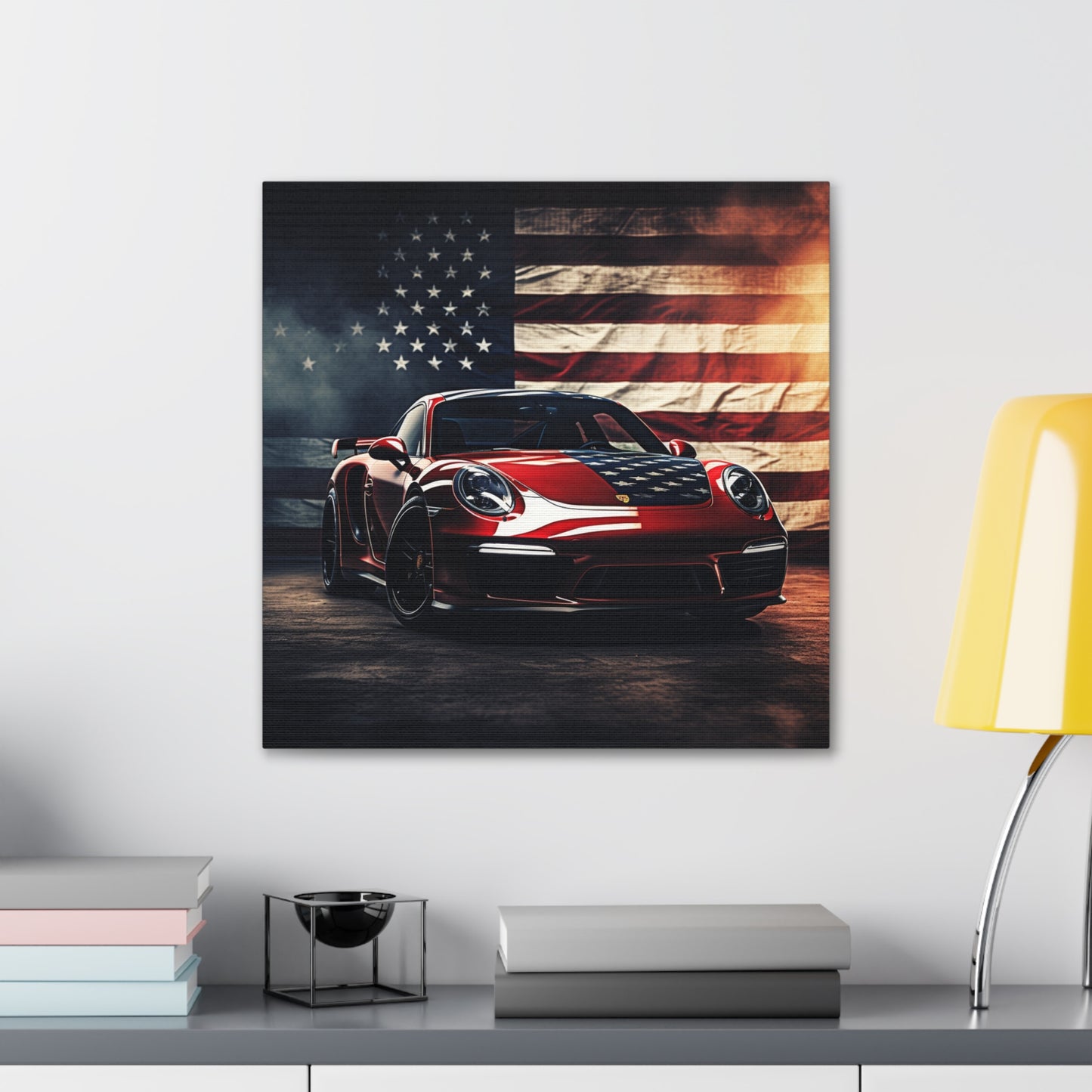 Canvas Gallery Wraps American Flag Background Porsche 2