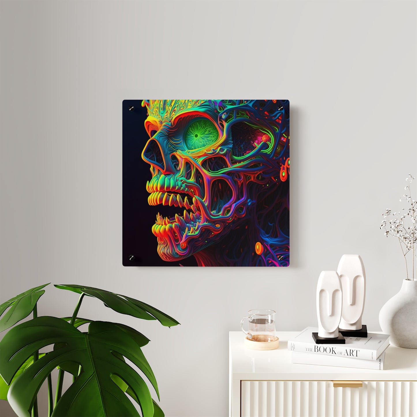 Acrylic Wall Art Panels Florescent Skull Death 1