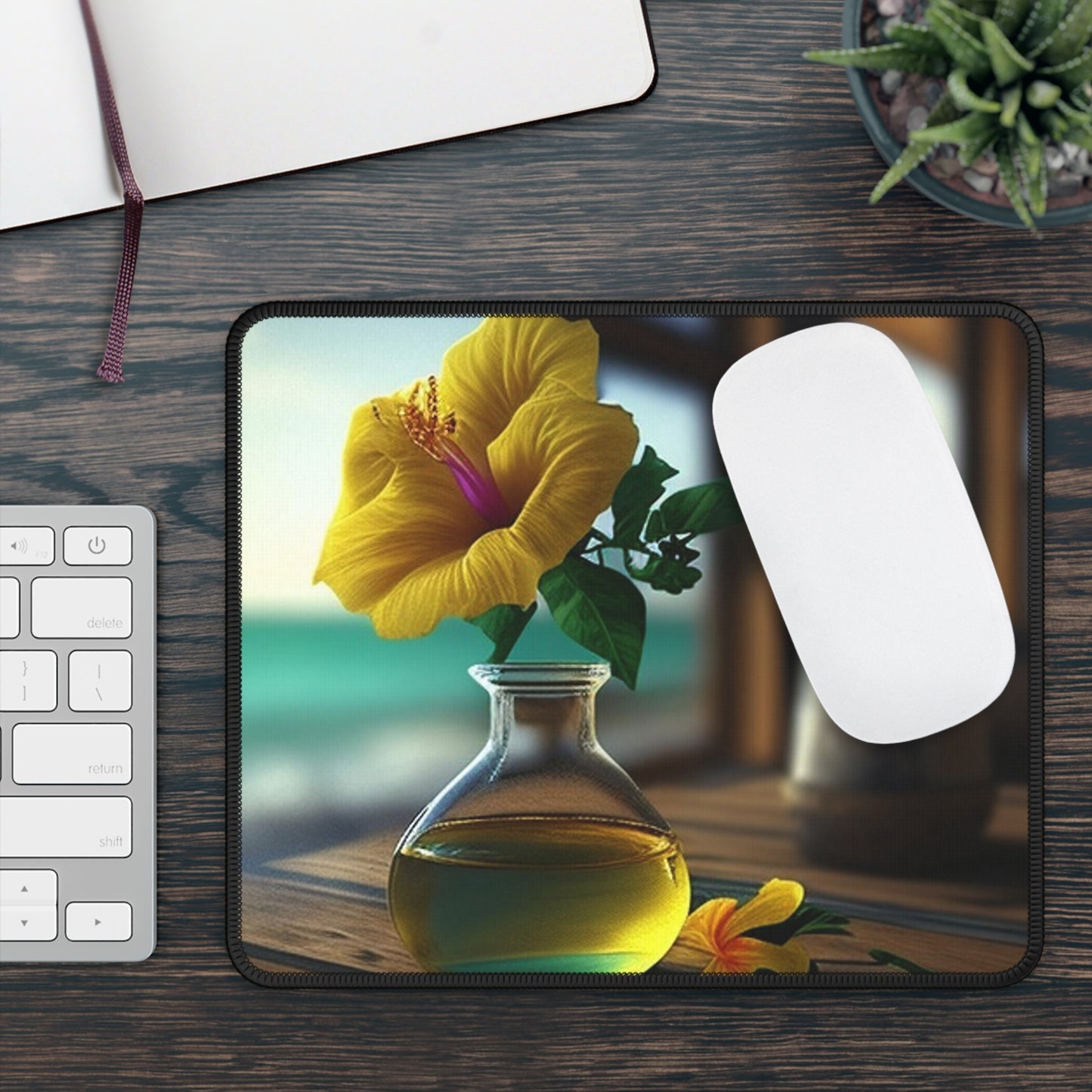 Gaming Mouse Pad  Yellow Hibiscus Wood 1