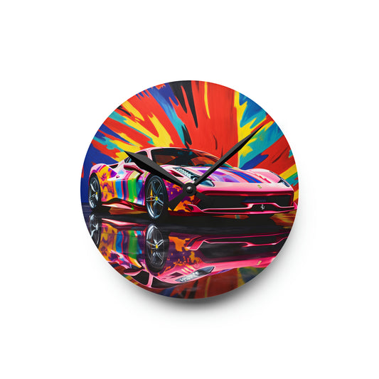 Acrylic Wall Clock Hyper Colorfull Ferrari 3