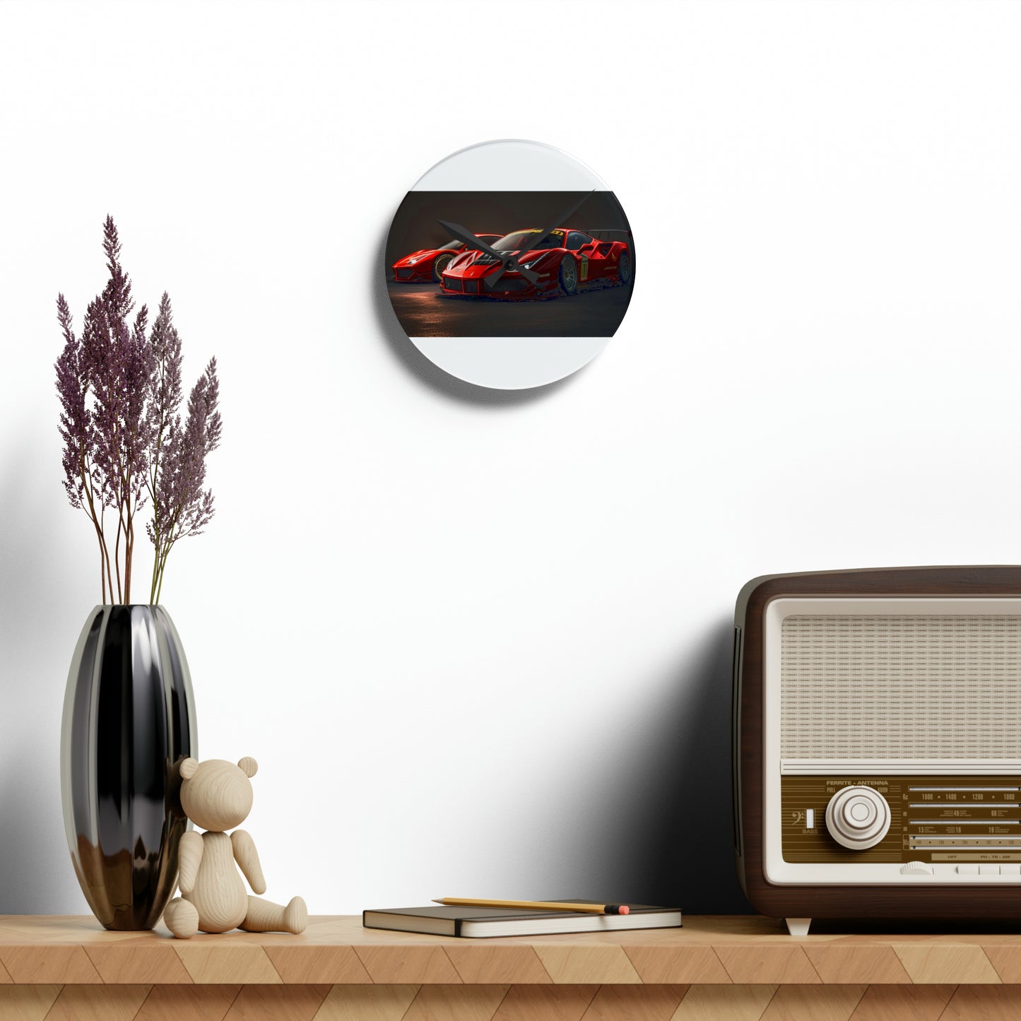 Acrylic Wall Clock Ferrari Red 4