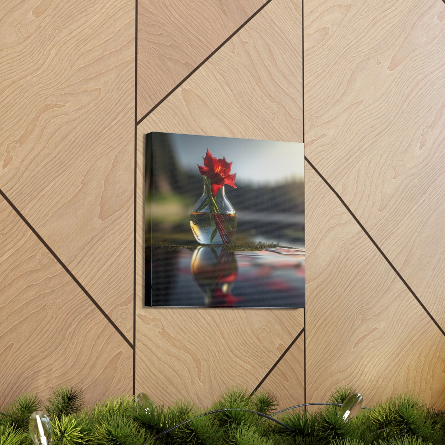 Canvas Gallery Wraps Red Lily in a Glass vase 3