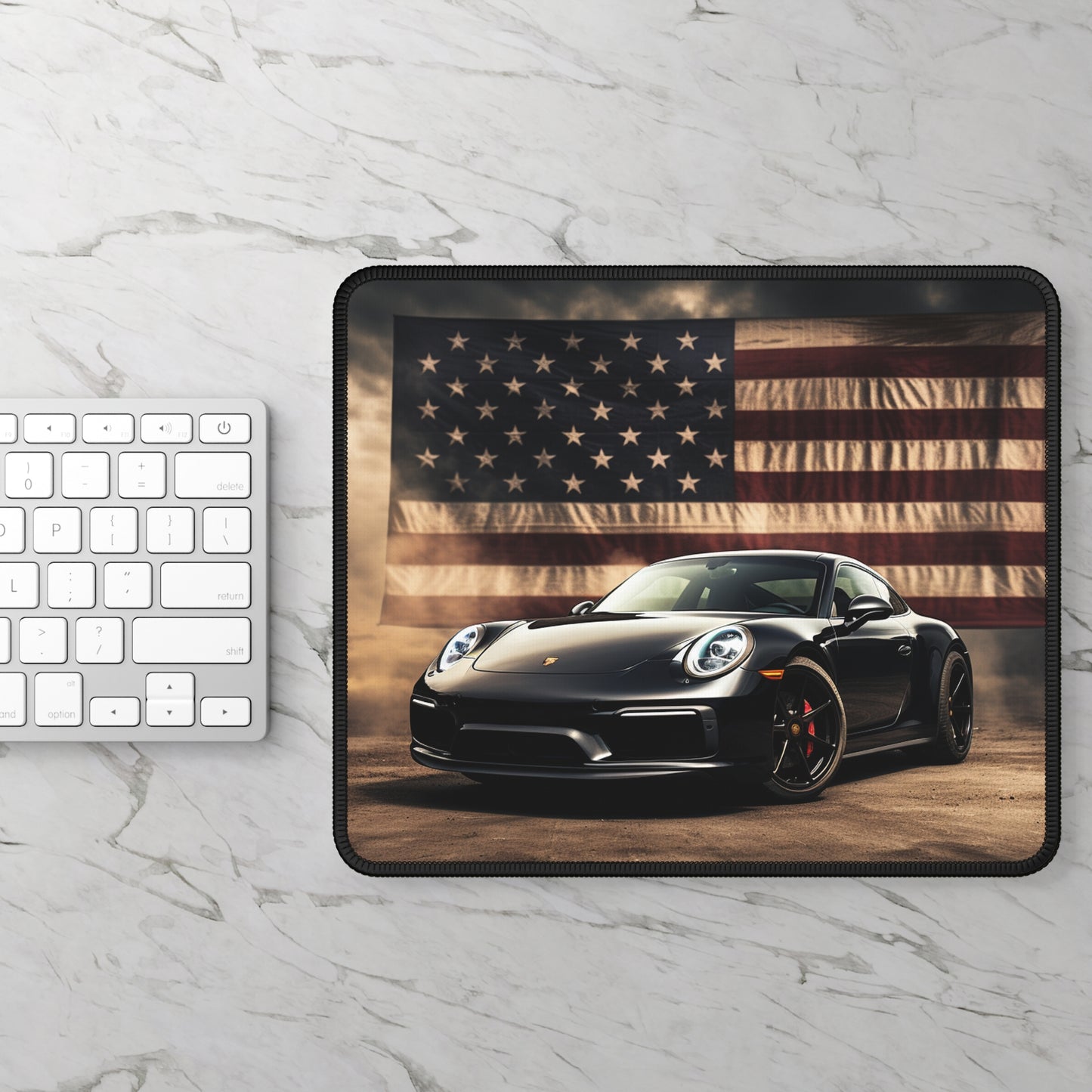 Gaming Mouse Pad  American Flag Background Porsche 4