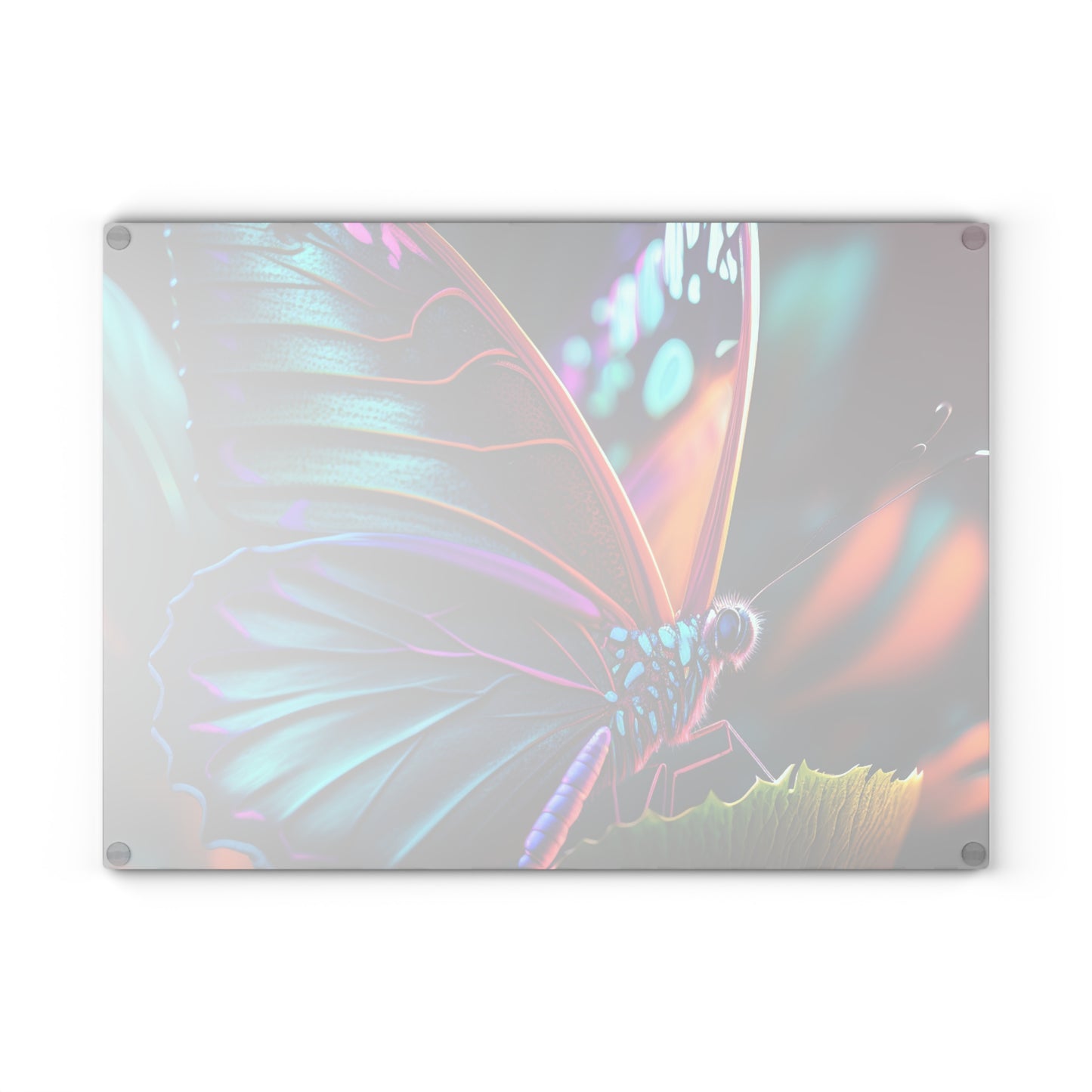 Glass Cutting Board Neon Butterfly Macro 1