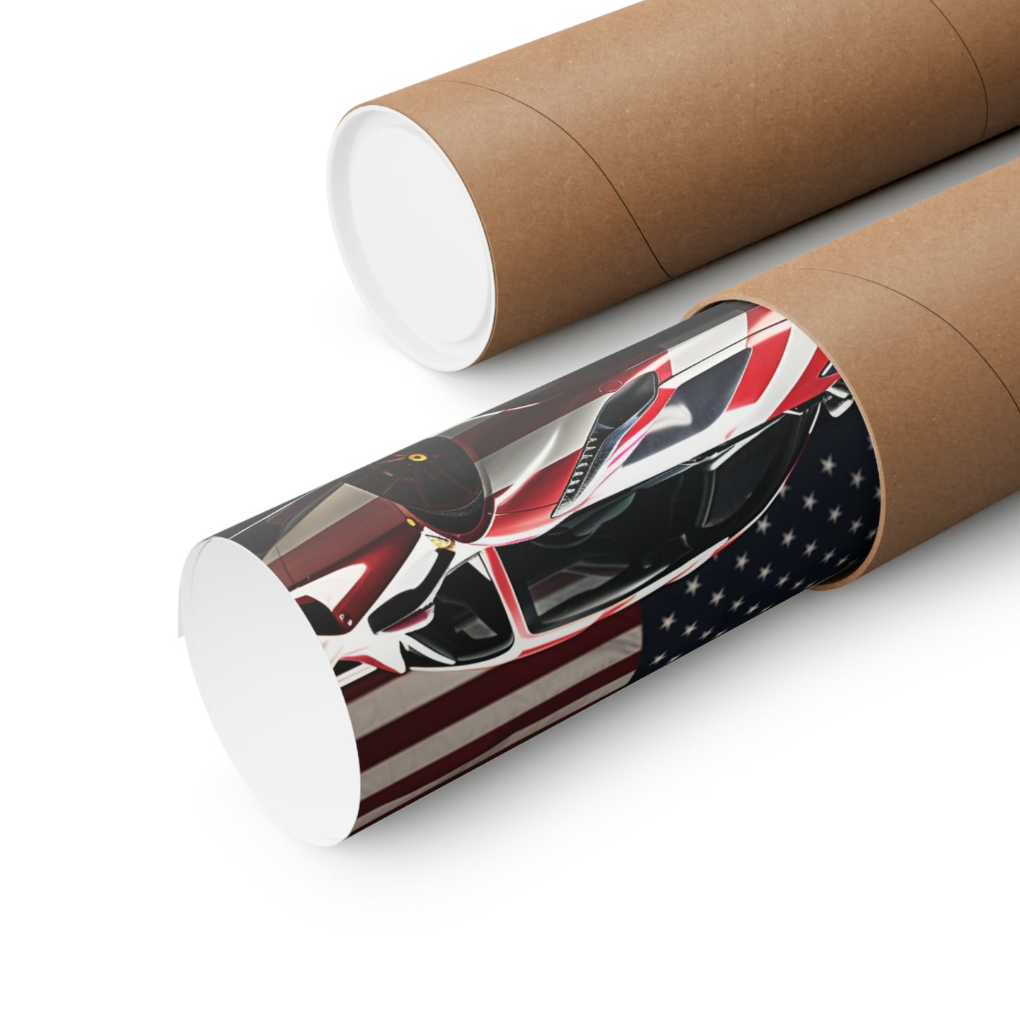 Premium Matte Vertical Posters American Flag Background Ferrari 2