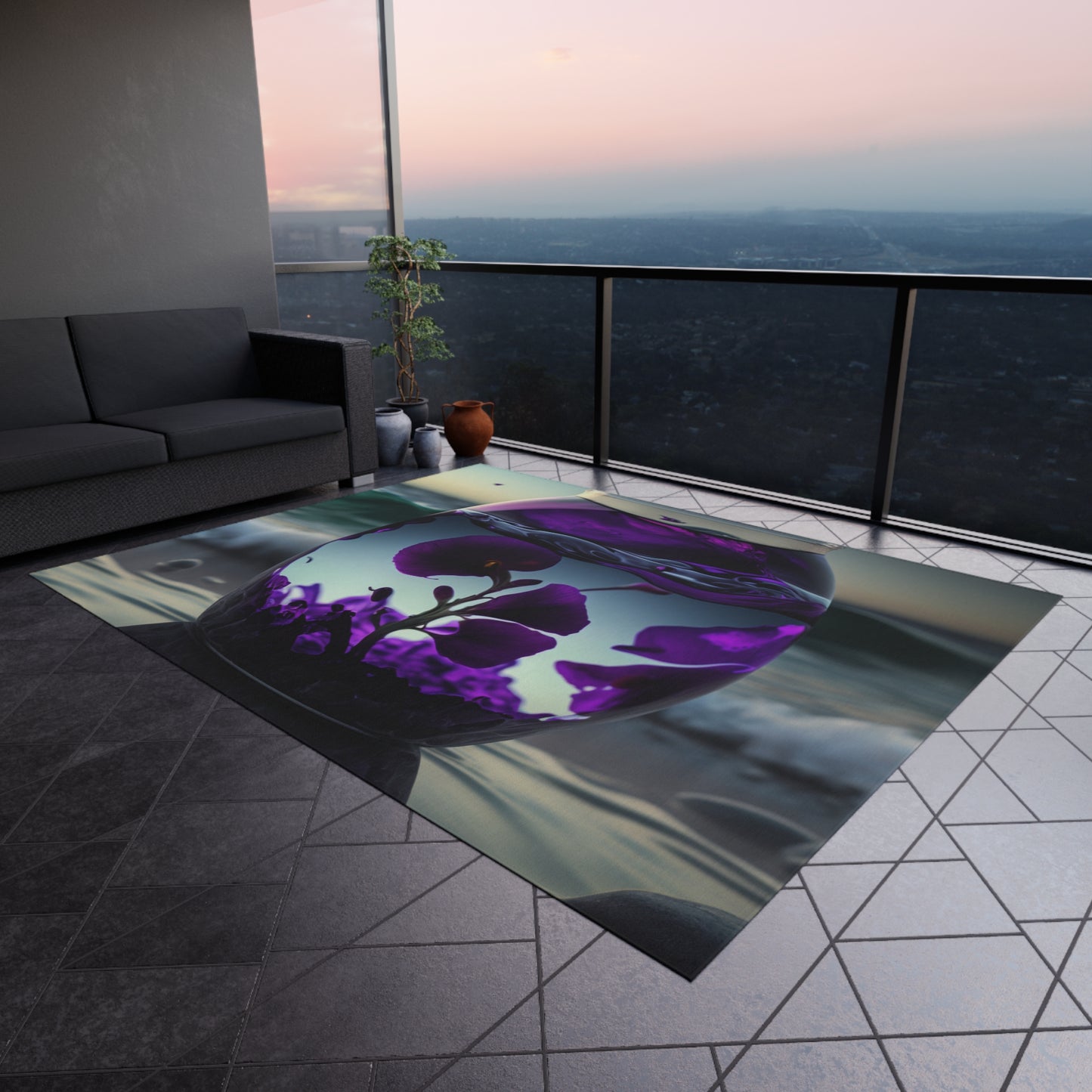 Outdoor Rug  Purple Sweet pea in a vase 4