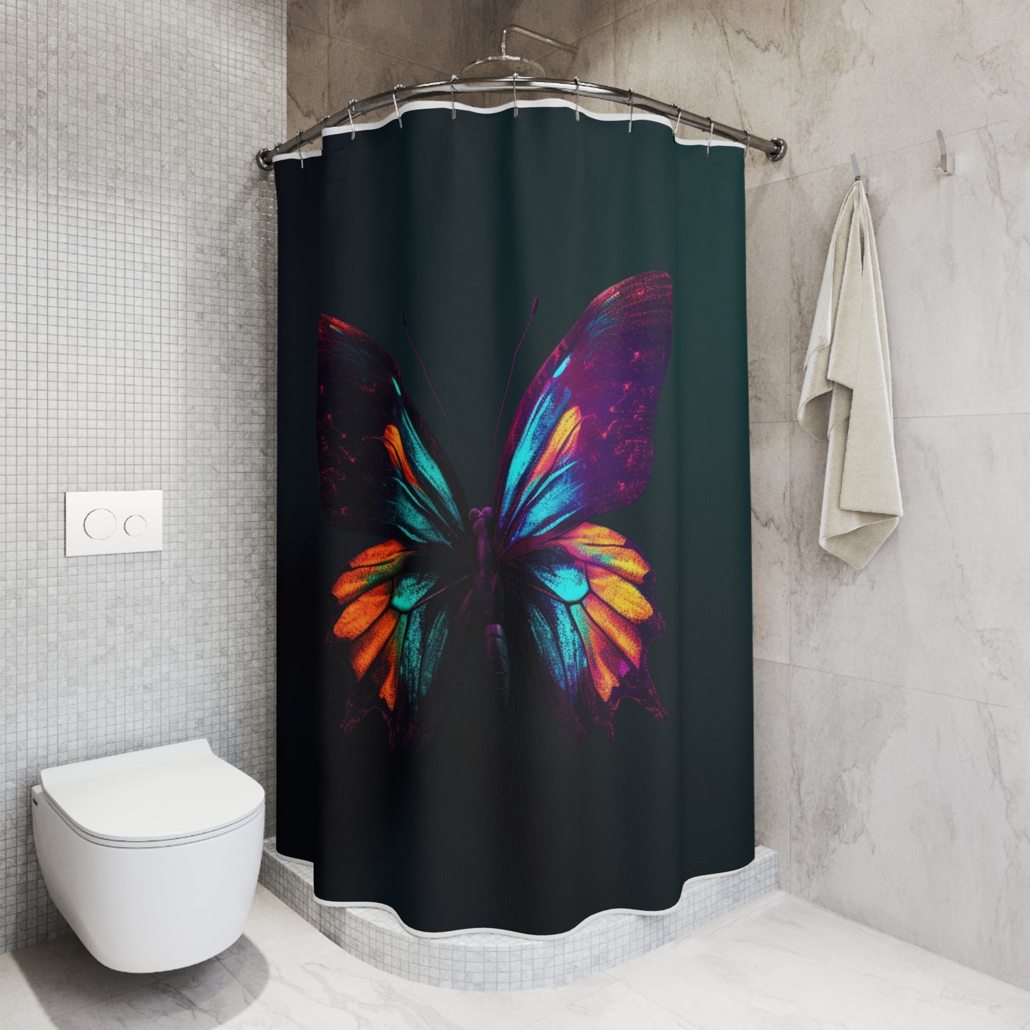 Polyester Shower Curtain Hyper Colorful Butterfly Macro 4