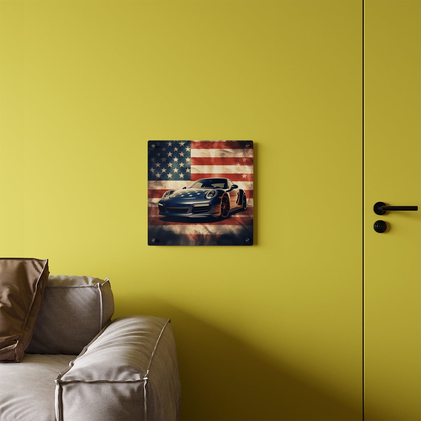 Acrylic Wall Art Panels Abstract American Flag Background Porsche 3