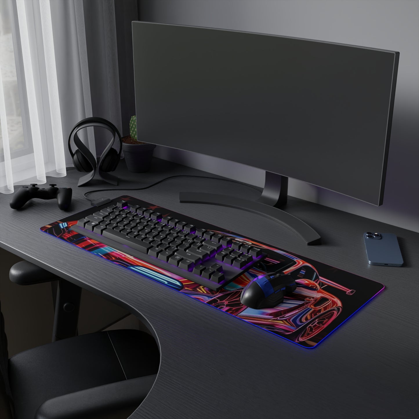 LED Gaming Mouse Pad American Flag Colored Porsche 4