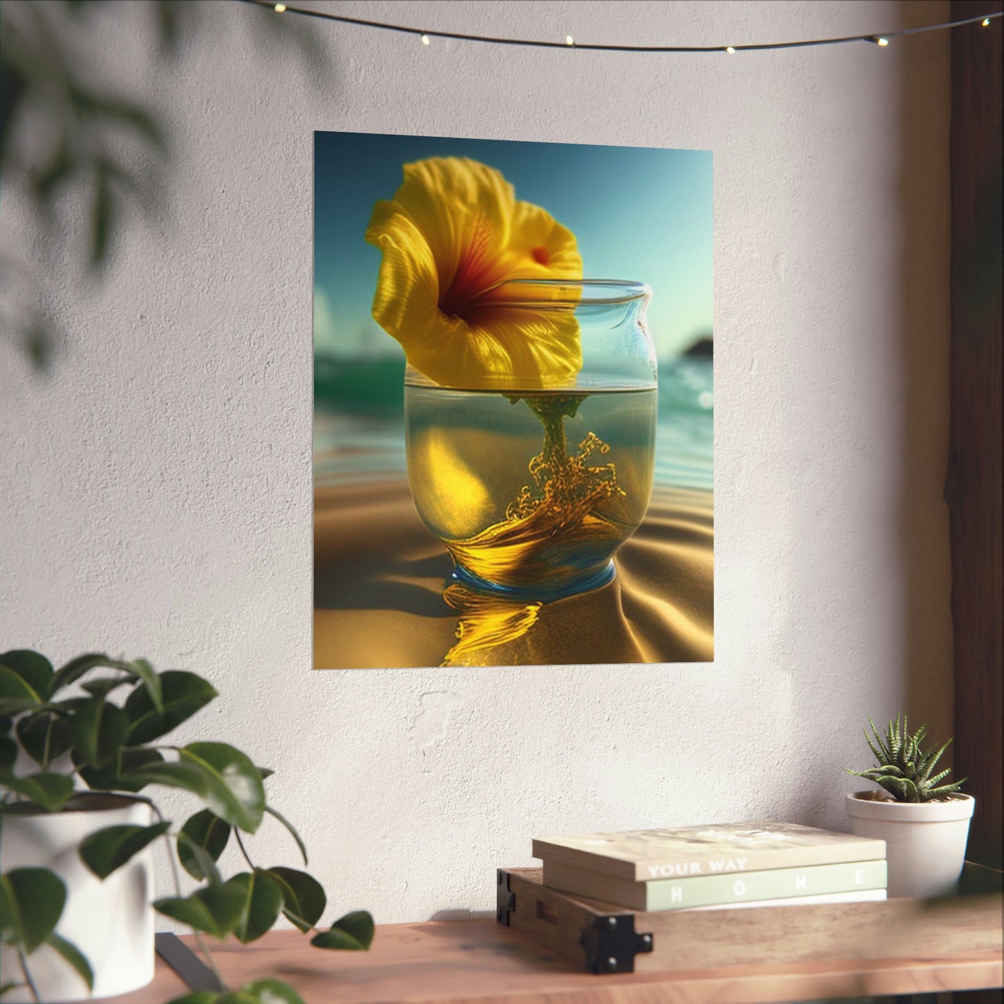 Premium Matte Vertical Posters Yellow Hibiscus glass 1