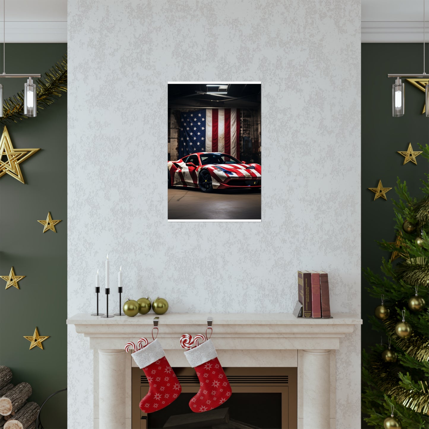 Premium Matte Vertical Posters American Flag Farrari 2