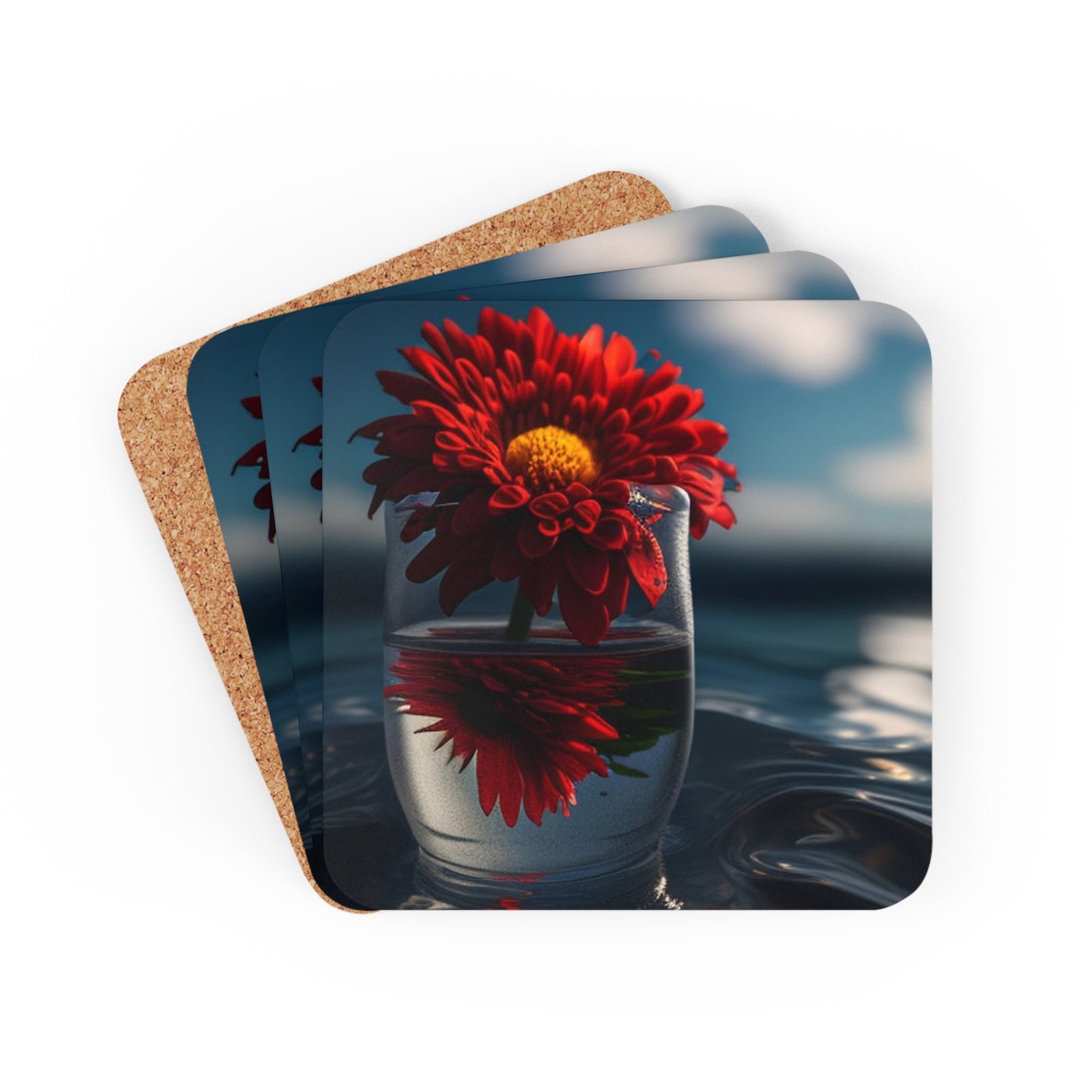 Corkwood Coaster Set Chrysanthemum 3