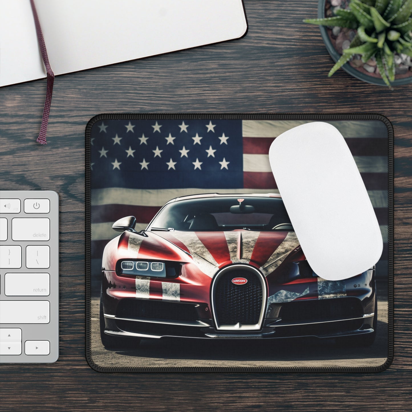 Gaming Mouse Pad  American Flag Background Bugatti 3