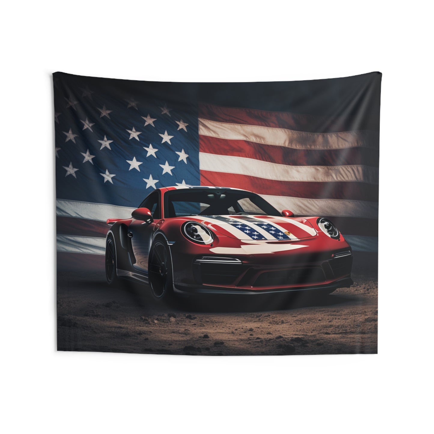 Indoor Wall Tapestries American Flag Background Porsche 3