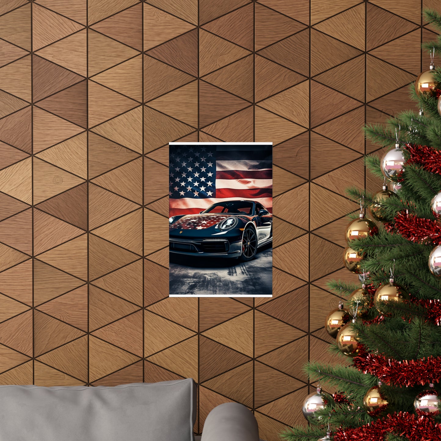 Premium Matte Vertical Posters Abstract American Flag Background Porsche 2