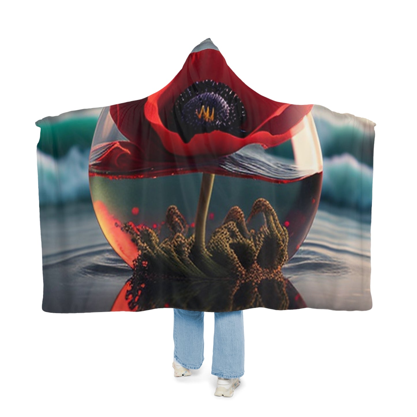 Snuggle Hooded Blanket Red Anemone in a Vase 4