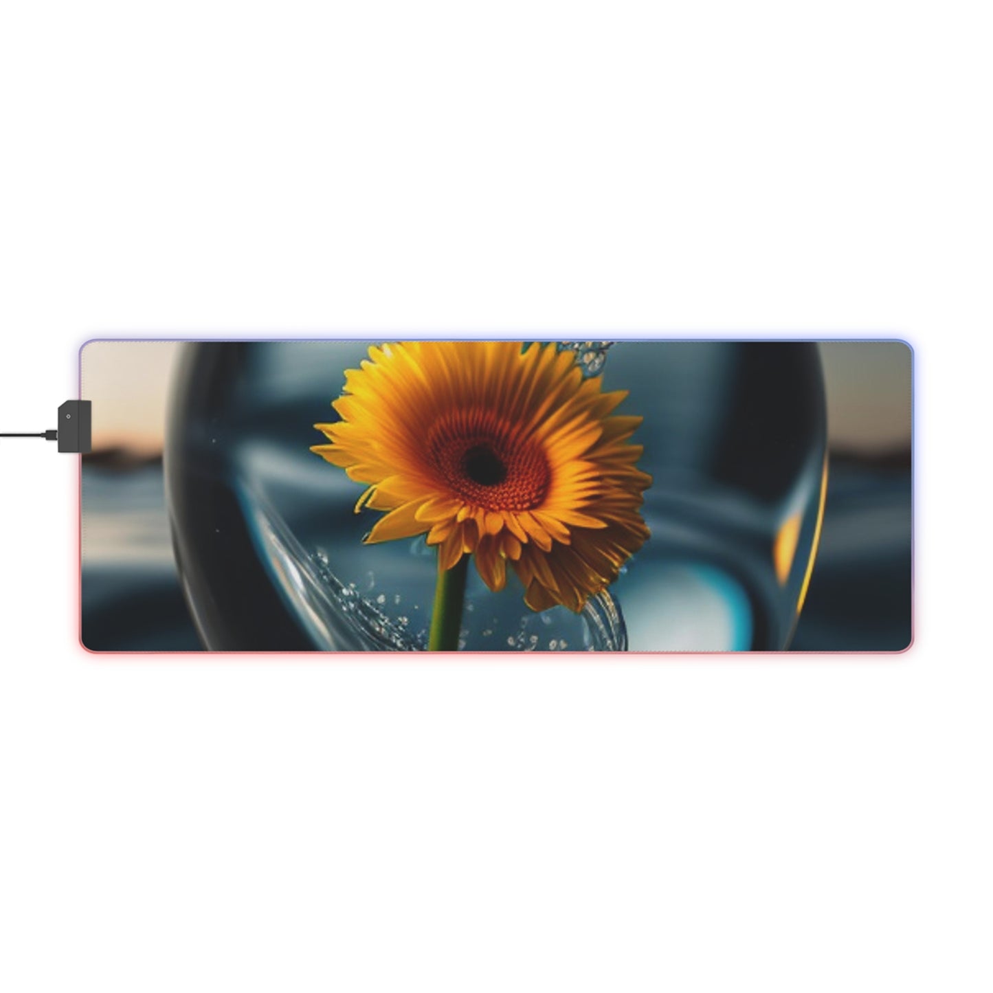 LED Gaming Mouse Pad yello Gerbera glass 3