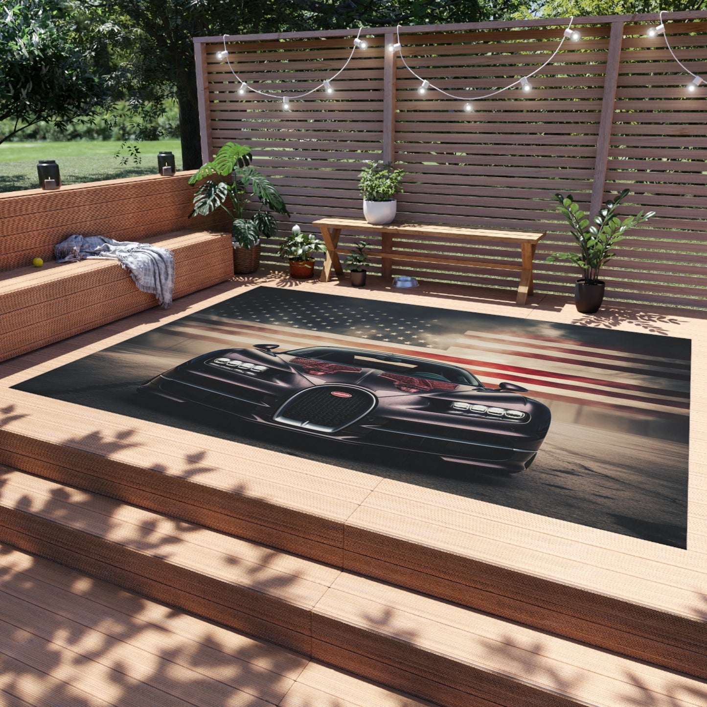 Outdoor Rug  American Flag Background Bugatti 2